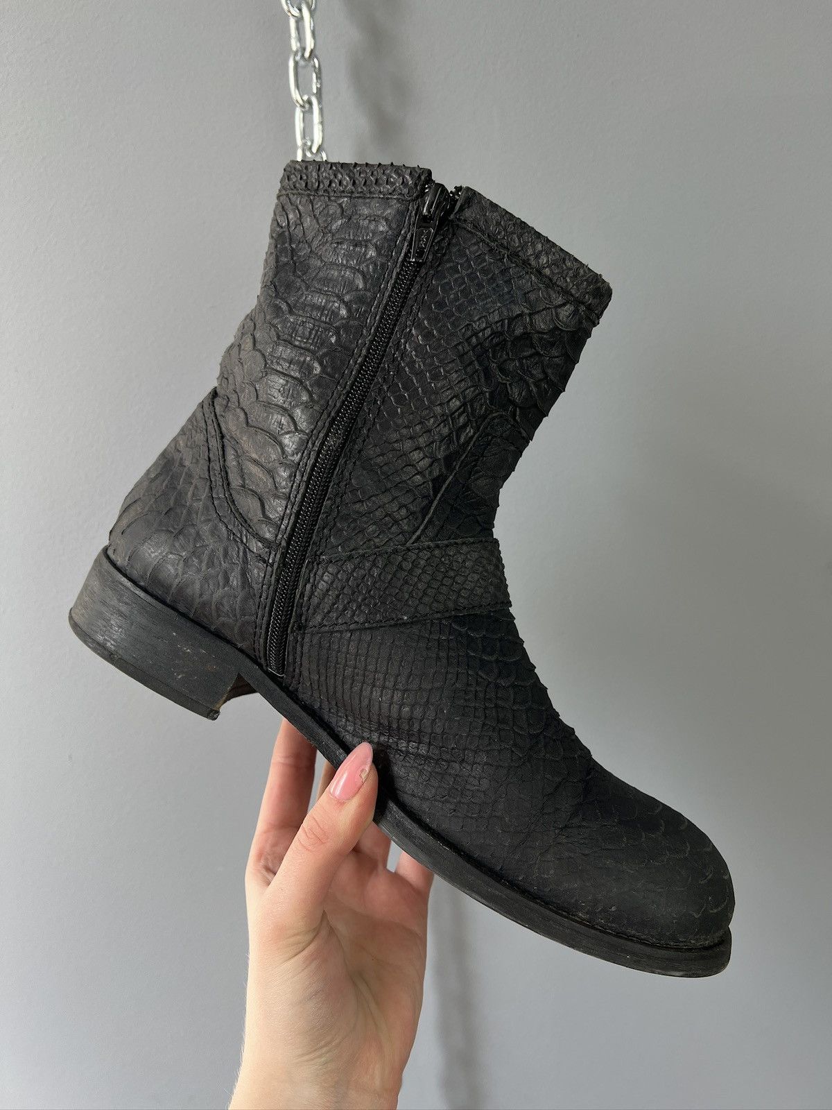 Hedi Slimane Avant garde snake leather y2k gothic artisan boots Size US 8 / EU 41 - 7 Thumbnail