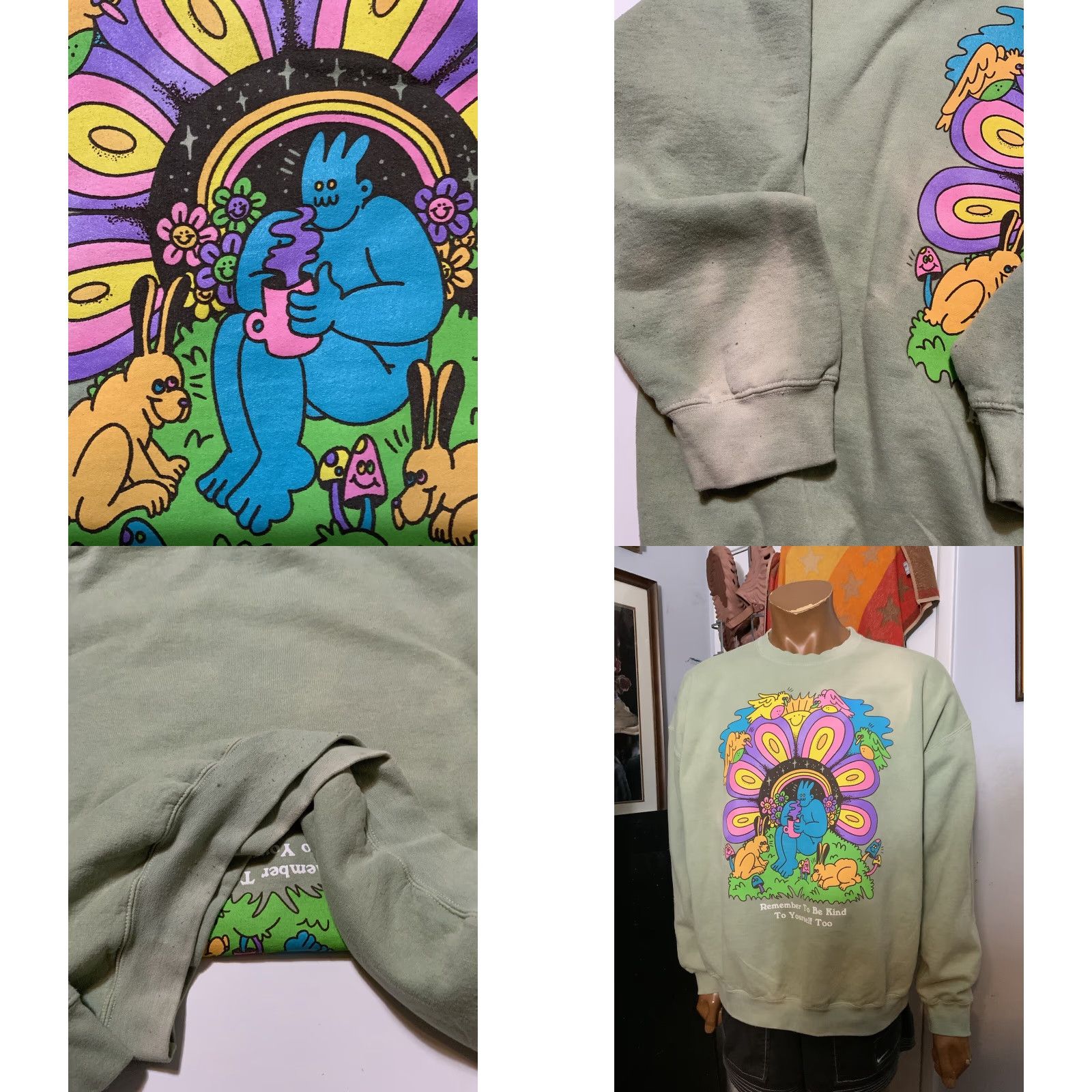 Vintage Dreyfus Art Remember To Be Kind To Yourself Too Graphic Crewneck Sweatshirt OS Unisex Adults One Size Green Mens Womens Boys Girls Size US M / EU 48-50 / 2 - 8 Thumbnail