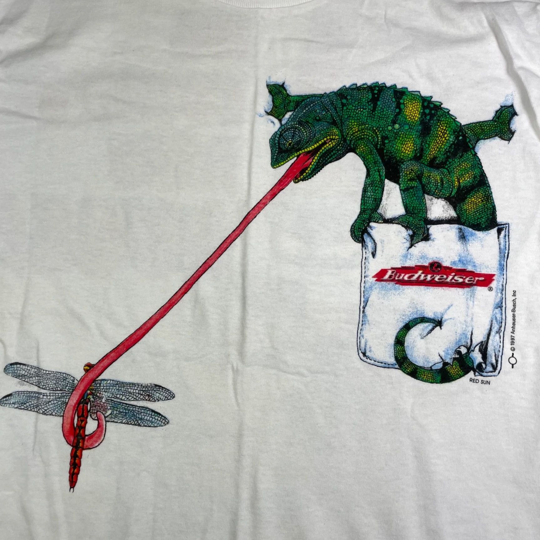Gildan VINTAGE Budweiser We Could've Been Huge! Frogs Iguana T-Shirt White Medium Mens Graphic Tee 1990s 90s Logo Double-Sided Size US M / EU 48-50 / 2 - 2 Thumbnail