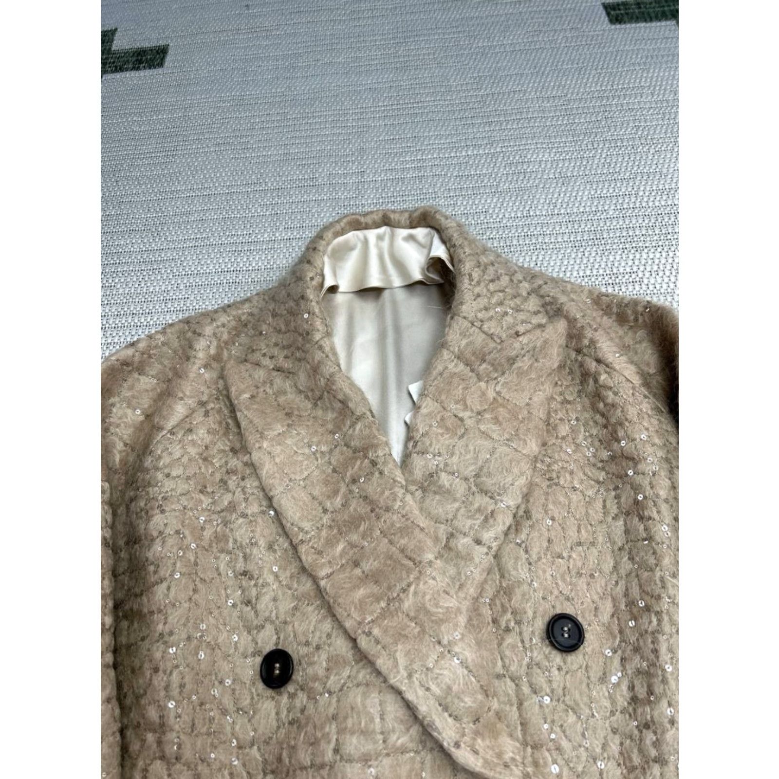 Brunello Cucinelli Brunello Cucinelli Wool Alpaca Croc Jacquard Coat Womens 38 Beige New Size XS / US 0-2 / IT 36-38 - 4 Thumbnail