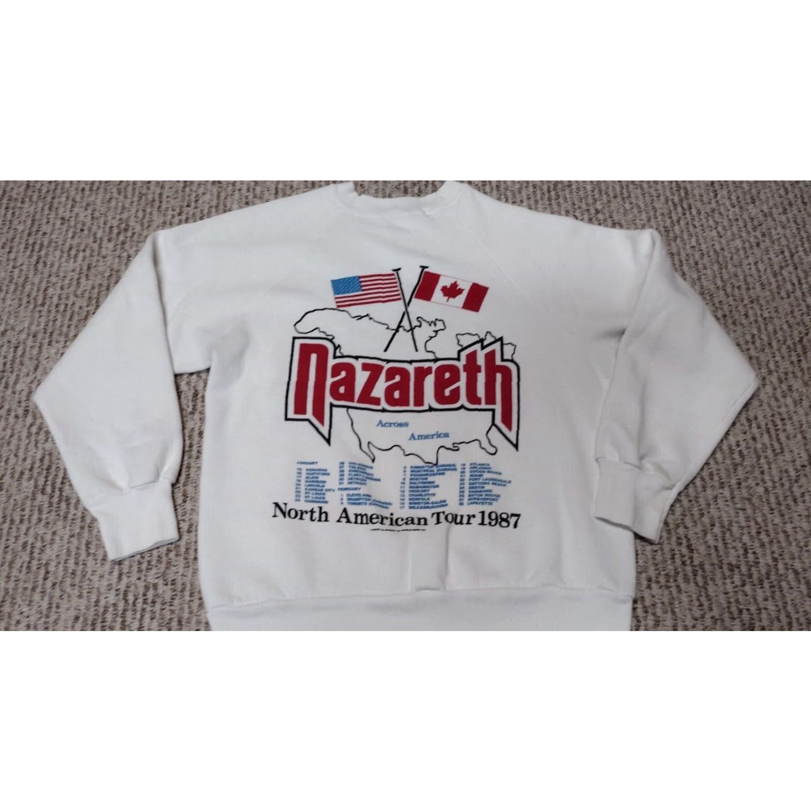 Fruit Of The Loom VINTAGE Nazareth Sweatshirt Band Tour Rare Retro Deep Purple Scorpions S Nike Shirt Mens White Cotton Crew Neck Short Sleeve Double-Sided 90s 80s Size US S / EU 44-46 / 1 - 4 Thumbnail