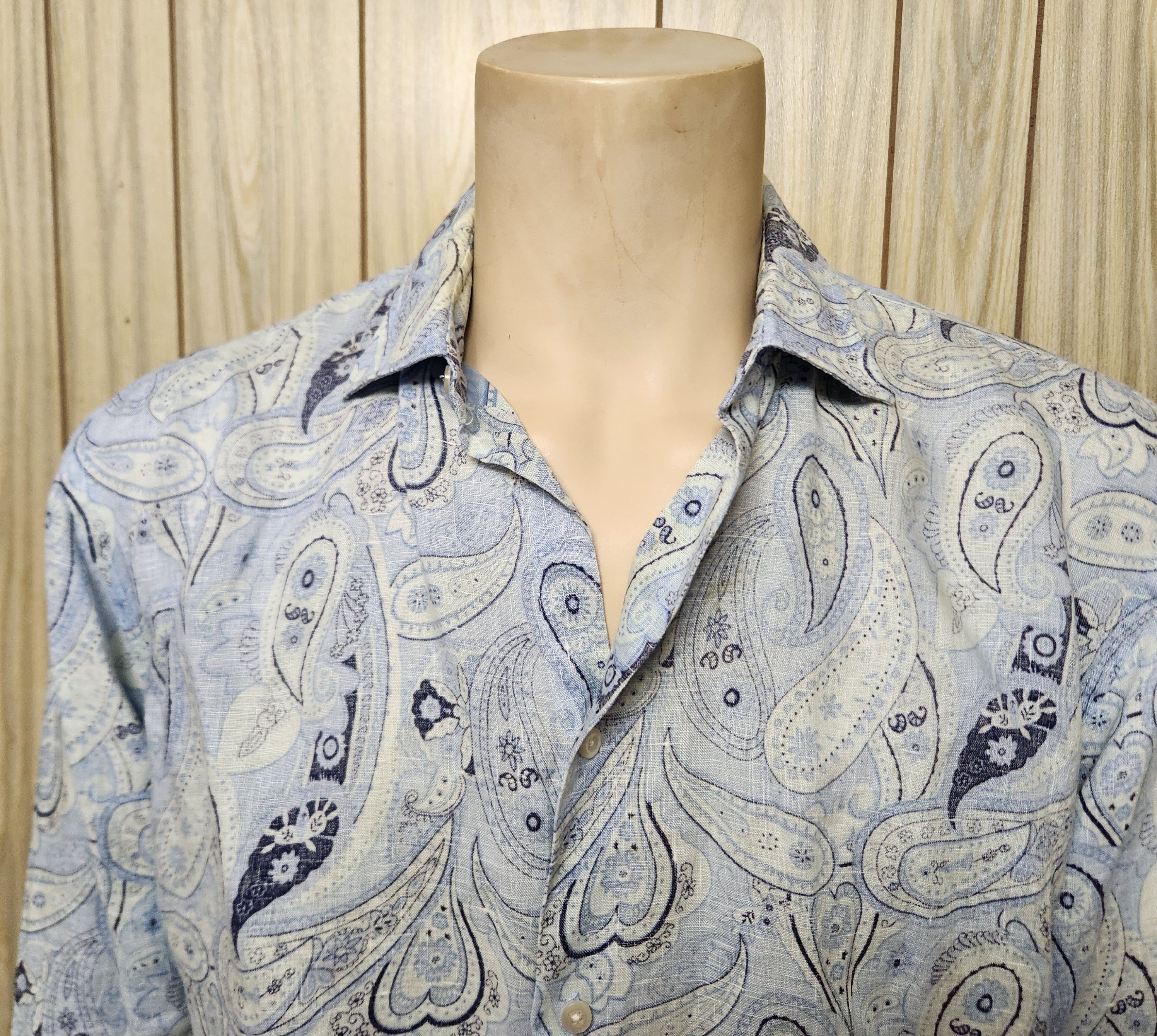 Saks Fifth Avenue linen shirt XL Saks Fifth Avenue blue paisley long sleeve Size US XL / EU 56 / 4 - 4 Thumbnail