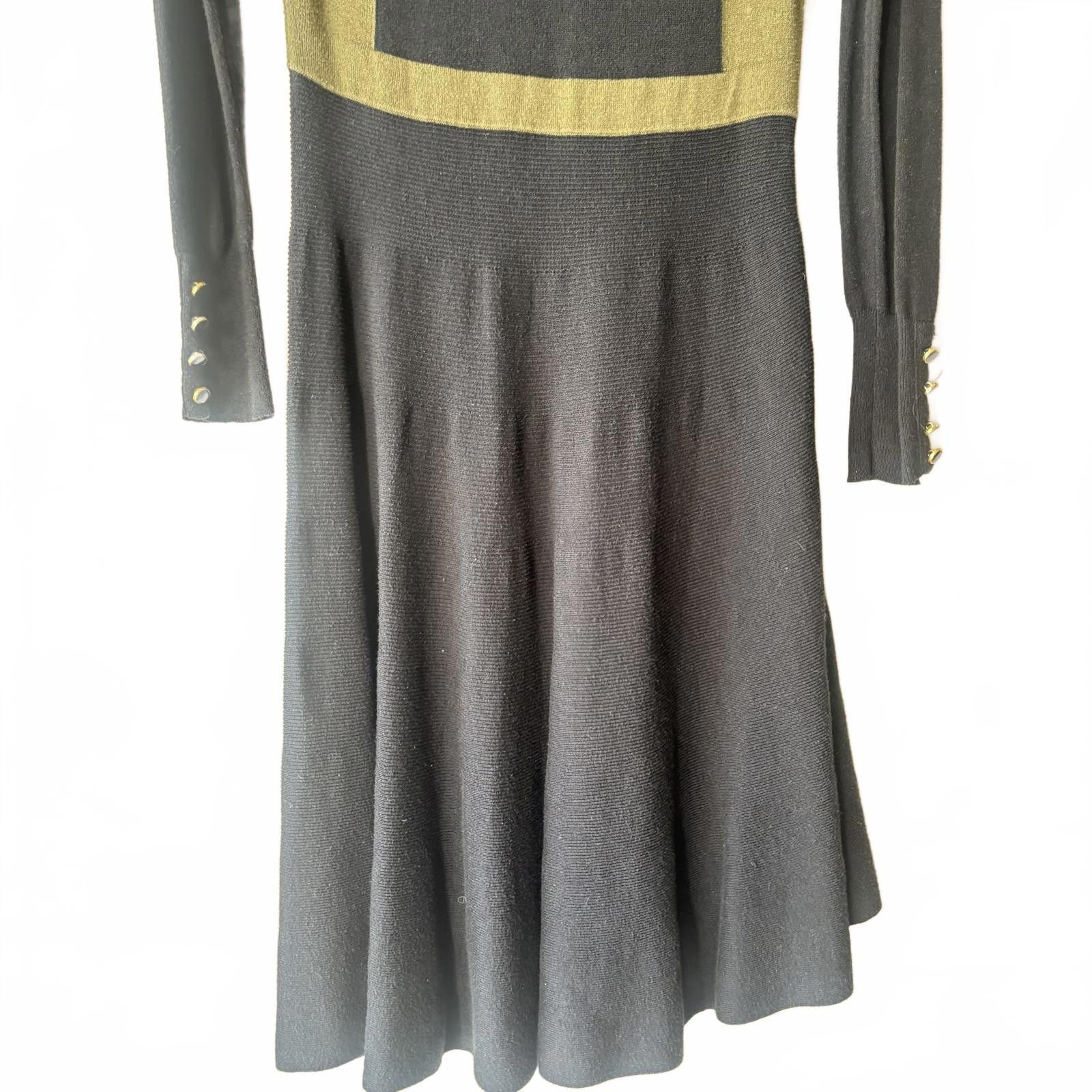 Other Romeo & Juliet Couture Long Sleeve Black & Olive Knit Dress Size S / US 4 / IT 40 - 6 Thumbnail