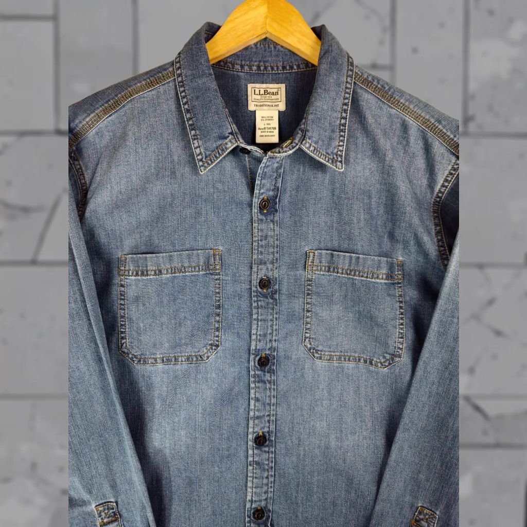 Vintage .L. Bean Denim Work Shirt Large Blue Size US L / EU 52-54 / 3 - 1 Thumbnail