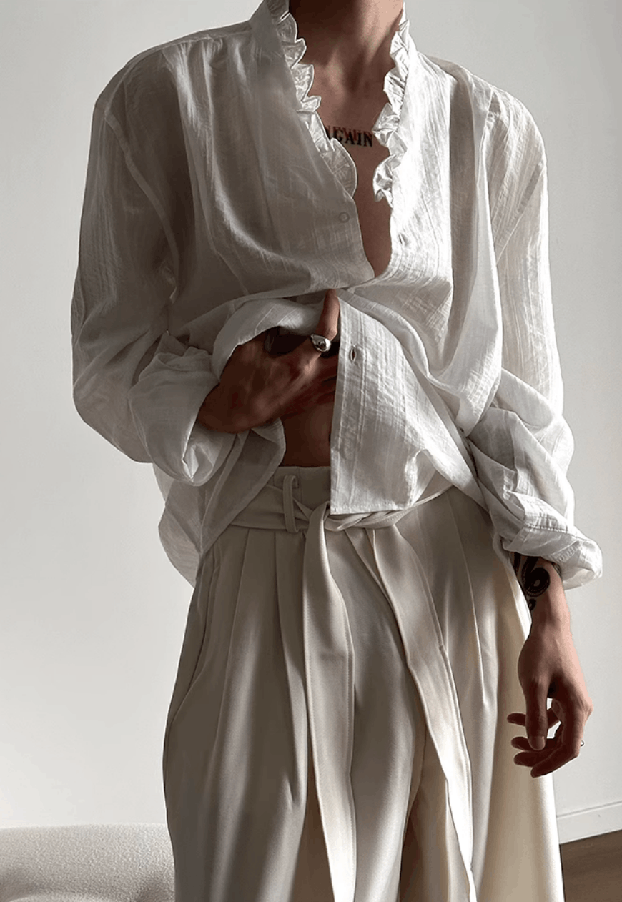 Other Men’s French ruffled lace V-neck shirt Size US M / EU 48-50 / 2 - 5 Thumbnail