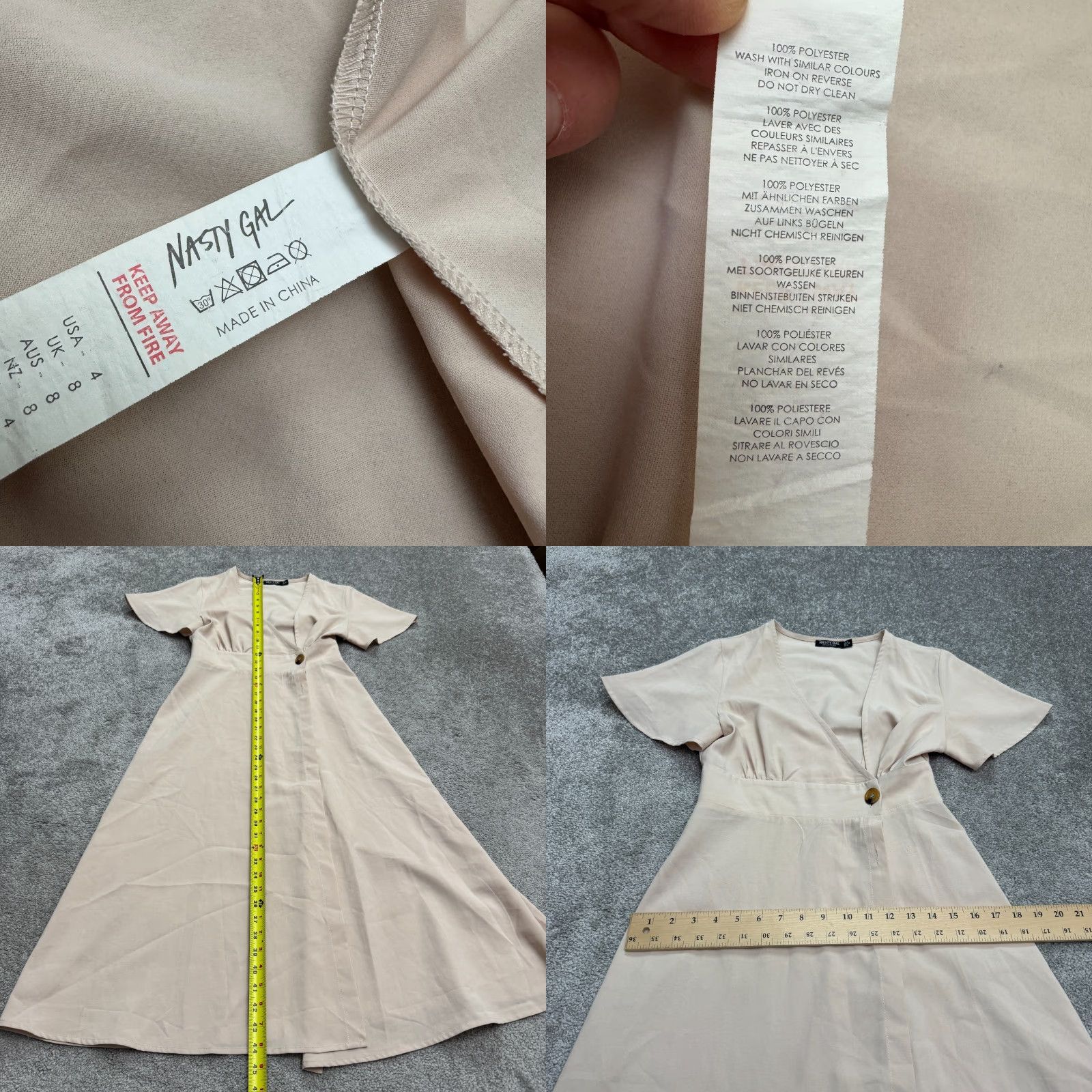Nasty Gal Nasty Gal Collection Wrapped Midi Dress Womens 4 Beige Flutter Sleeve V-Neck Dress Size S / US 4 / IT 40 - 8 Thumbnail
