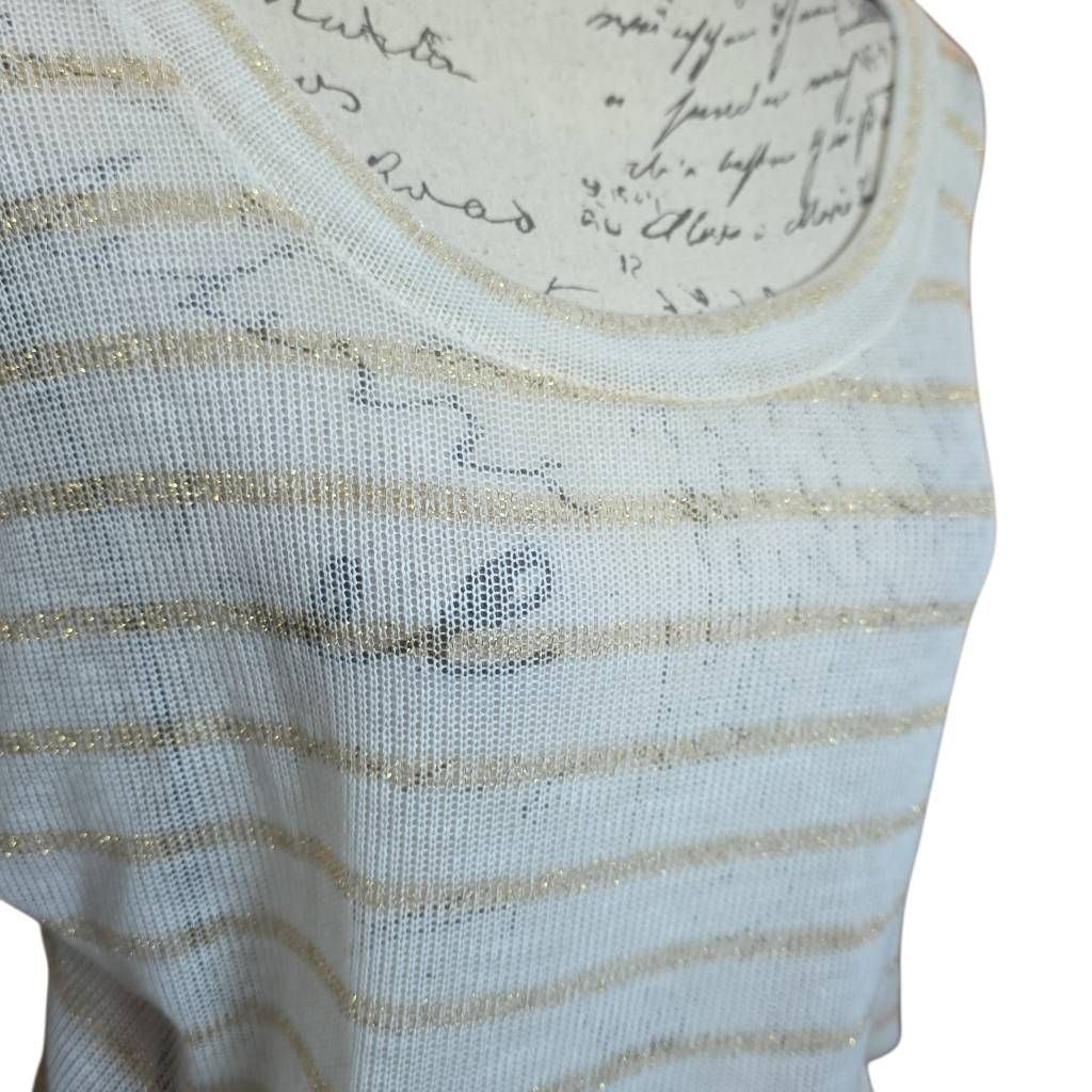 Kirra Kirra Women's Size Large White Gold Stripe Knit Sheer 3l4 Sl Size L / US 10 / IT 46 - 5 Thumbnail