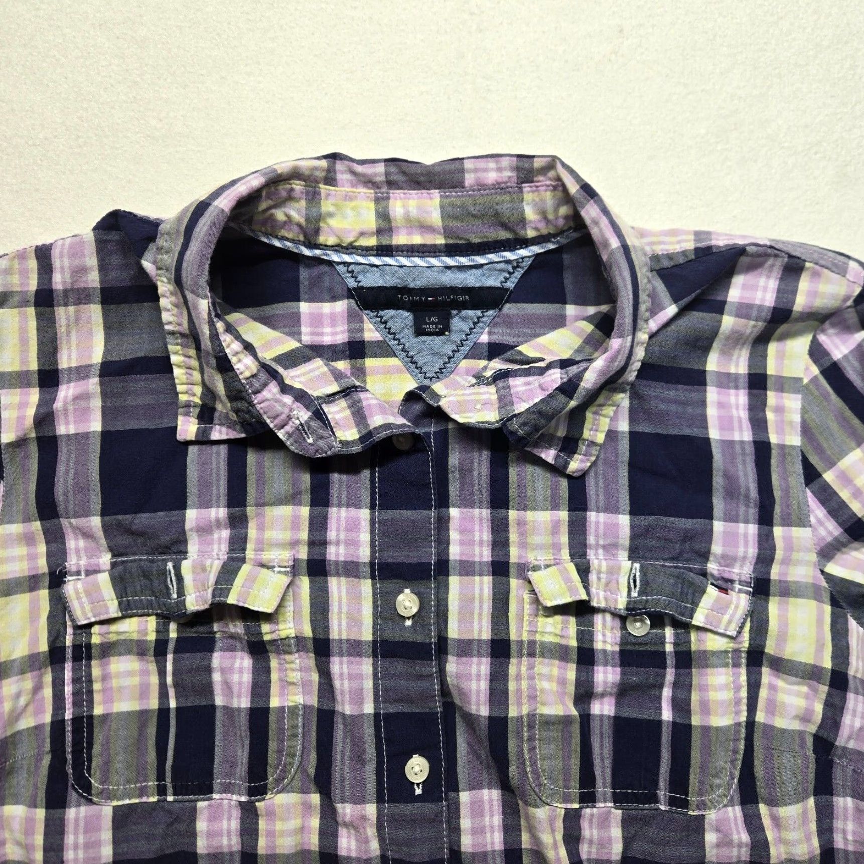 Tommy Hilfiger VINTAGE Tommy Hilfiger Women's Shirt Long Sleeve Plaid Button-Up Classic Fit Purple L Size L / US 10 / IT 46 - 2 Thumbnail