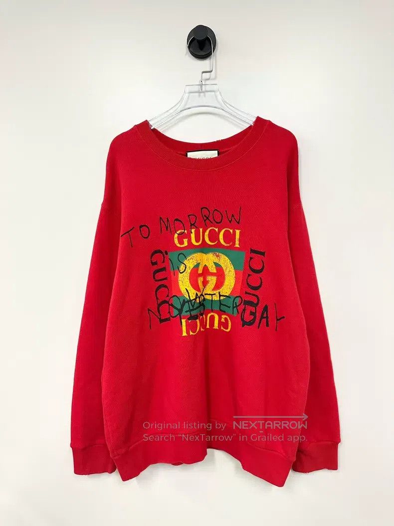 Gucci Gucci Red letter logo old-fashioned long-sleeved sweatshir Size US S / EU 44-46 / 1 - 1 Thumbnail