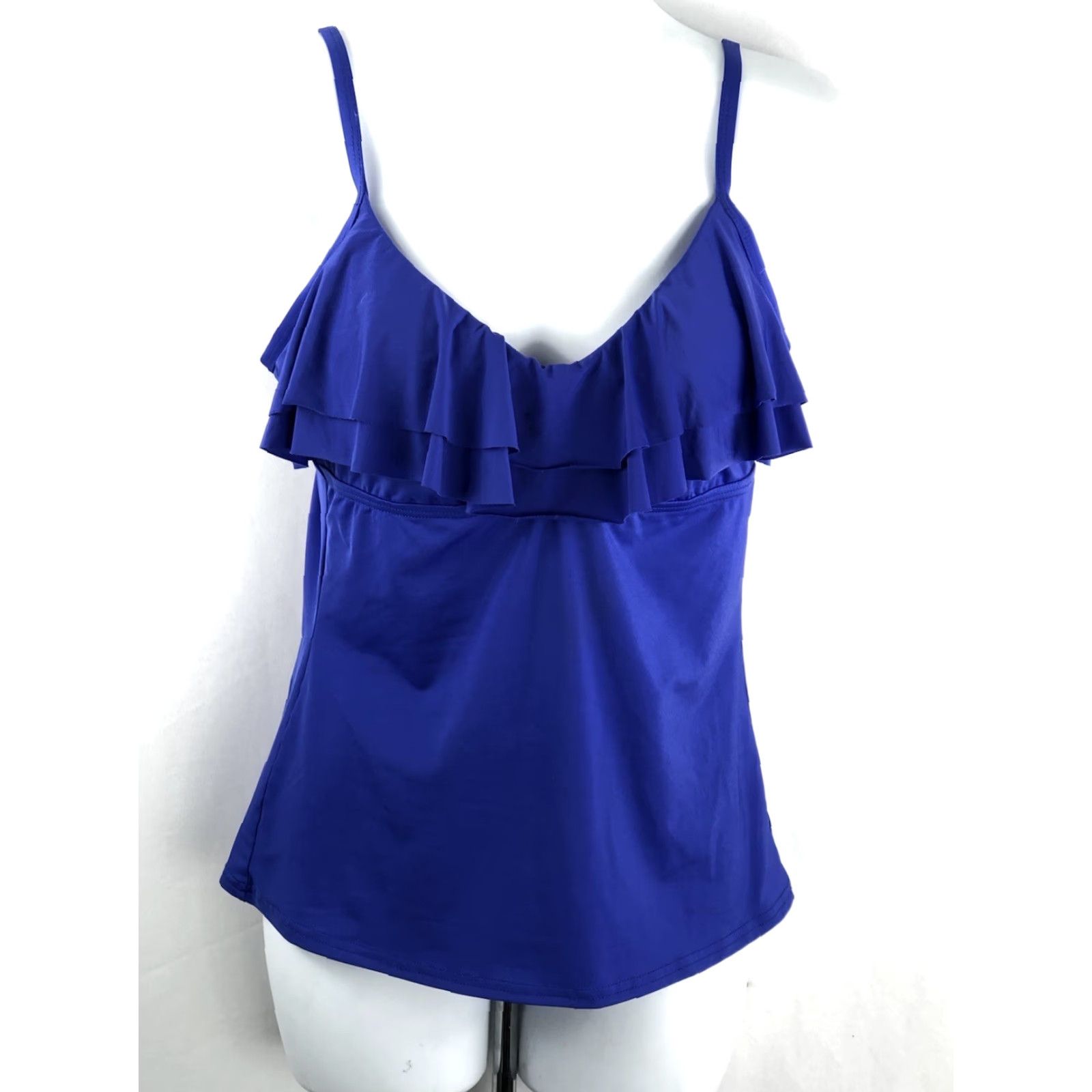 Kenneth Cole Kenneth Cole Swimsuit Top S Blue Halter Tankini Tiered Ruffles Padded Bra - Tankini Top, Blue, Kenneth Cole, S, Women, XS? Size S / US 4 / IT 40 - 4 Thumbnail