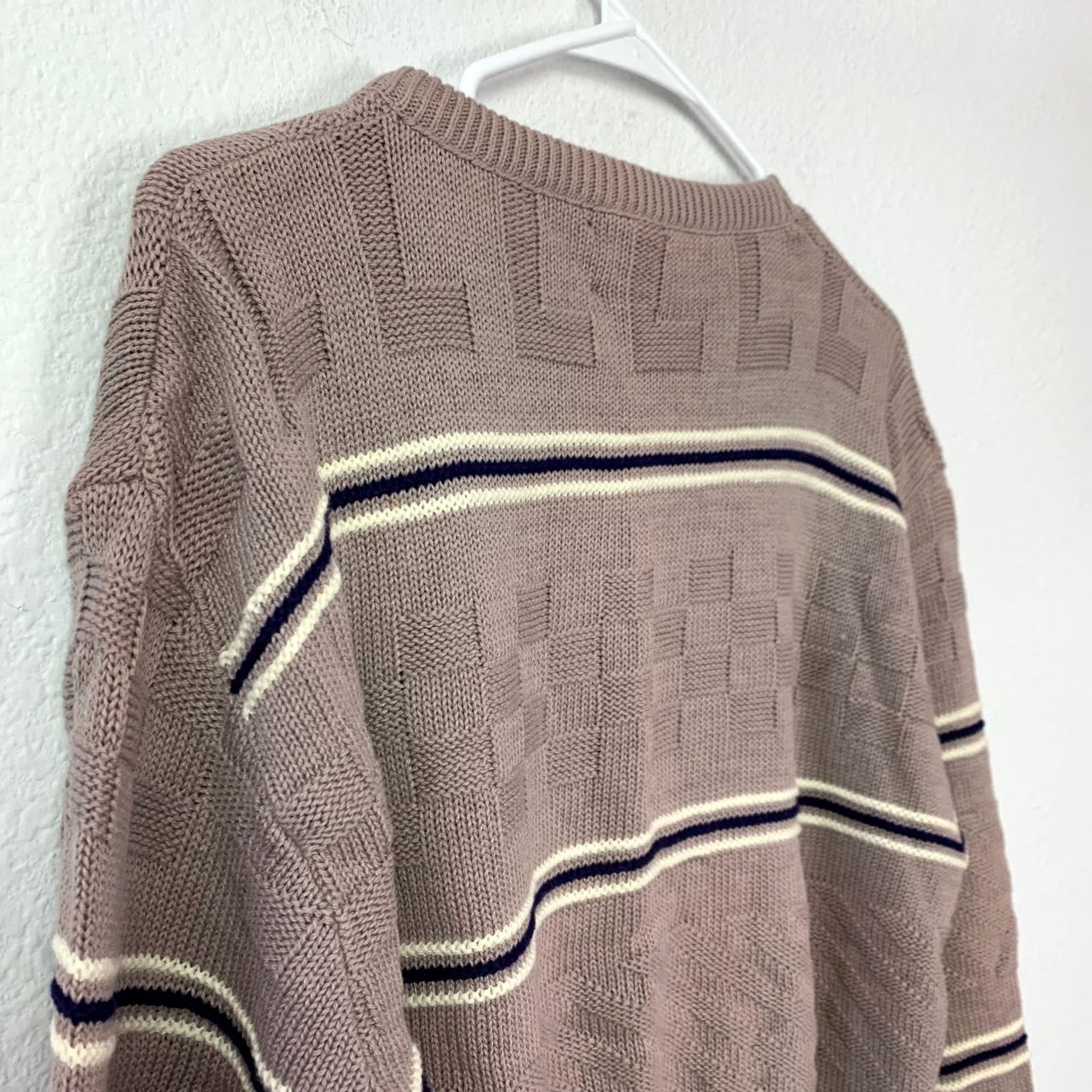 Jantzen Jantzen Men's Vintage Sweater Tan Crewneck Cotton Blend Textured Knit Grandpa 1990s Size US L / EU 52-54 / 3 - 6 Thumbnail