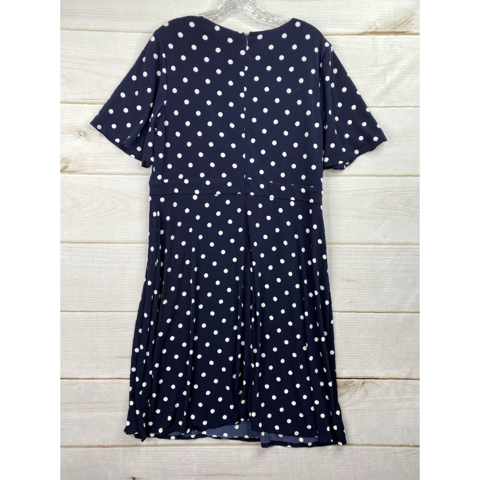 Vintage VINTAGE Jessica Howard Dress Sz 16 Blue Polka Dot Stretch Short Sleeve V Neck Midi Zip Dress Women Regular 16 Blue Polka Dot Classic A-Line Hair? Size 38" / US 16 / IT 52 - 7 Thumbnail