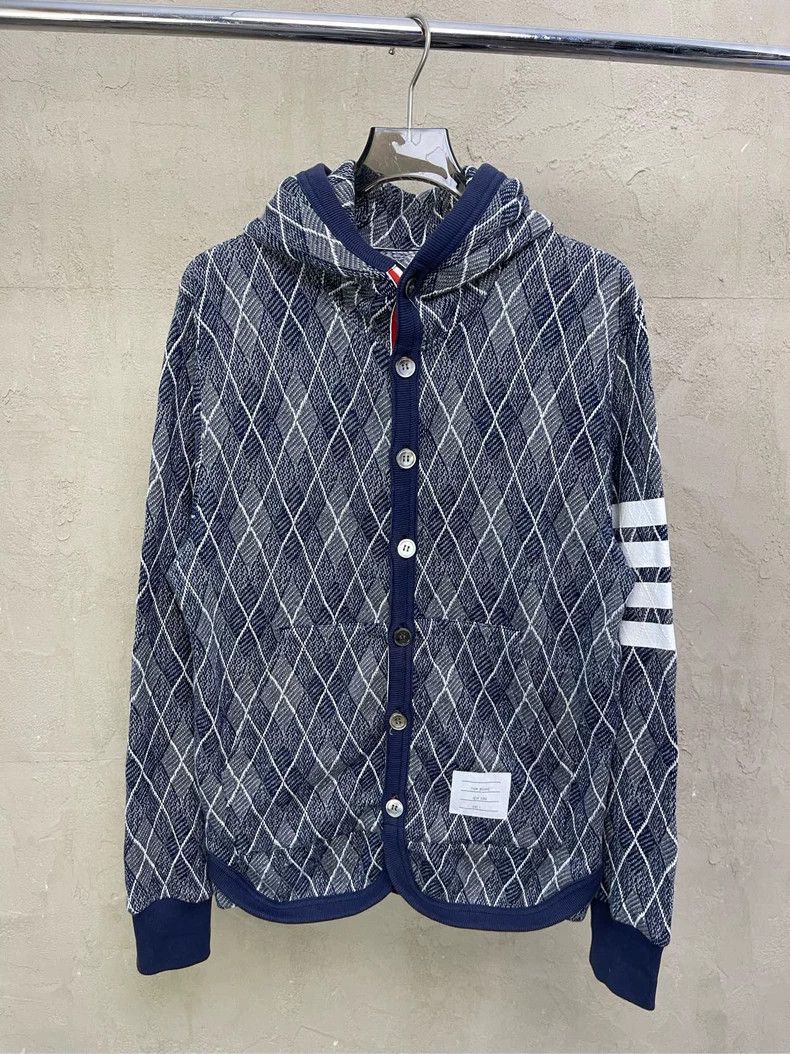 Thom Browne Thom browne Blue-gray diamond plaid four-striped button kni Size US S / EU 44-46 / 1 - 2 Thumbnail