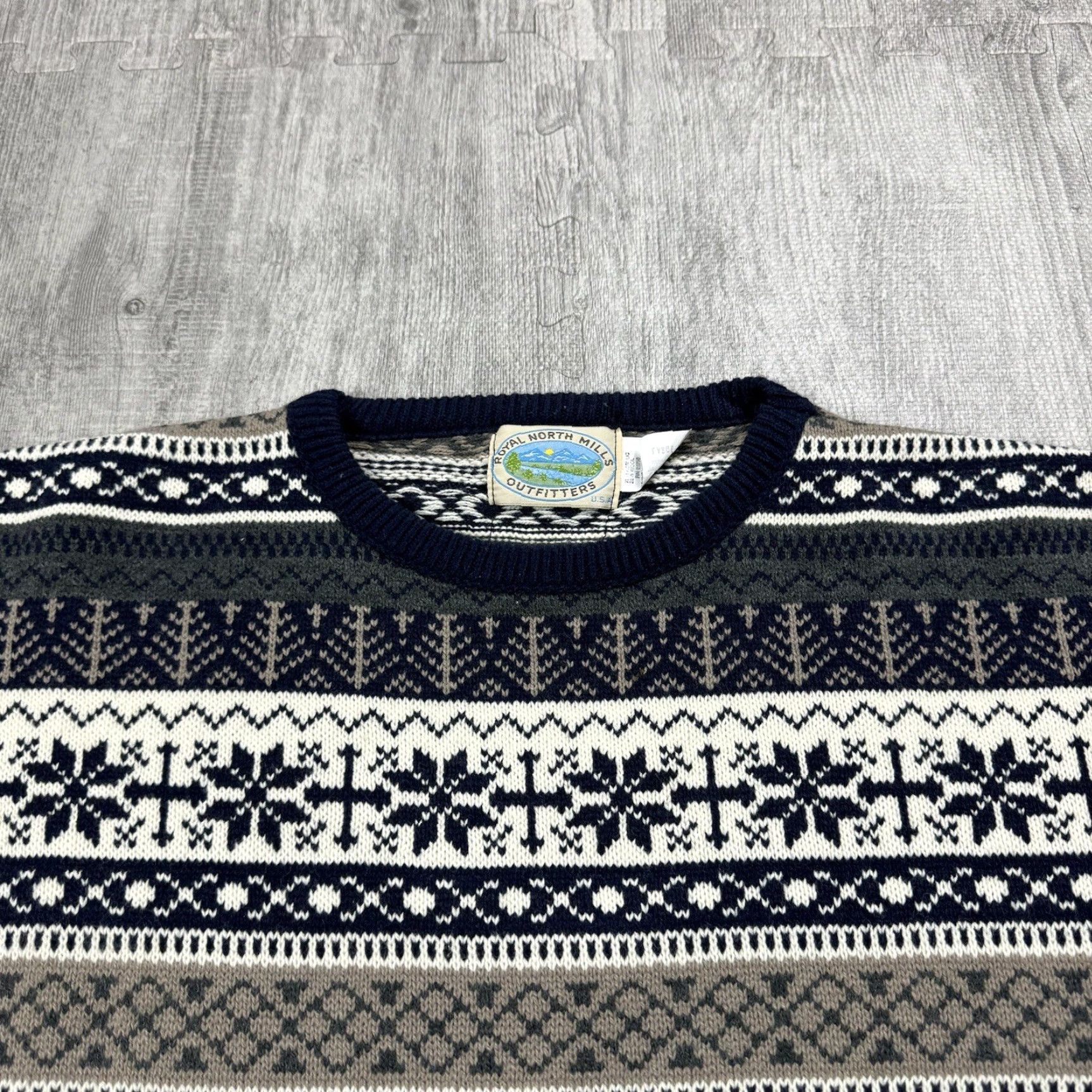 Vintage VTG Royal North Mills Fair Isle Wool Blend Cardigan Mens Large Grey Knit Pullover 90s 80s Vintage USA Made Cardigan Mens Large Gray Blue Size US L / EU 52-54 / 3 - 2 Thumbnail