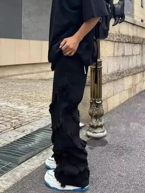 Japanese Brand Black Color Pants with raw edges loose trousers Size US 31 - 2 Thumbnail