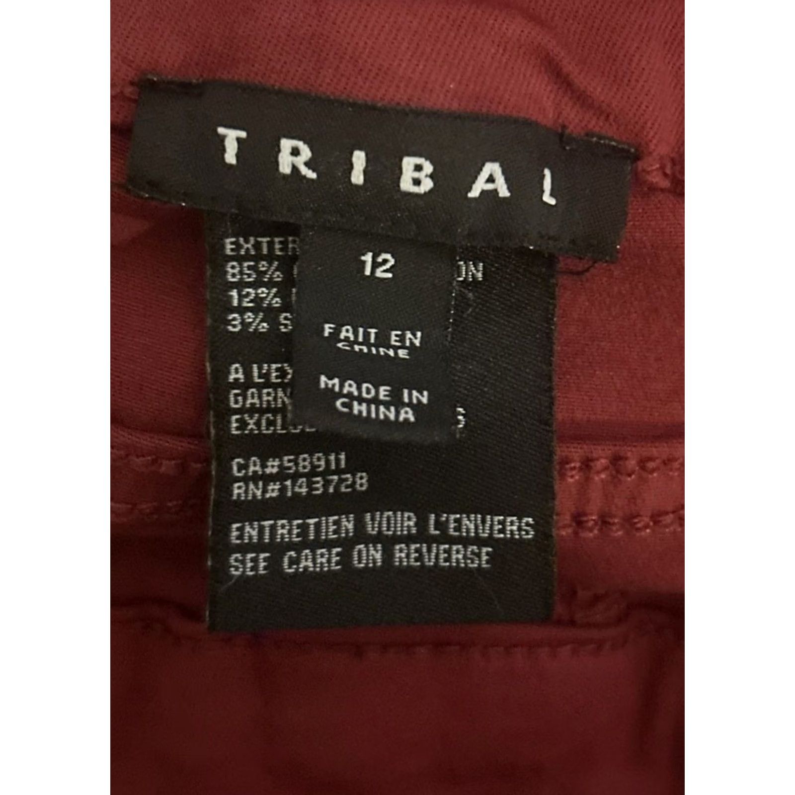 Vintage Tribal Pants Women 12 Burgundy Red Stretch Pull On Ankle Studded Pockets Elastic Waist 27.5" Inseam Straight Casual Modern Size 34" / US 12 / IT 48 - 4 Thumbnail