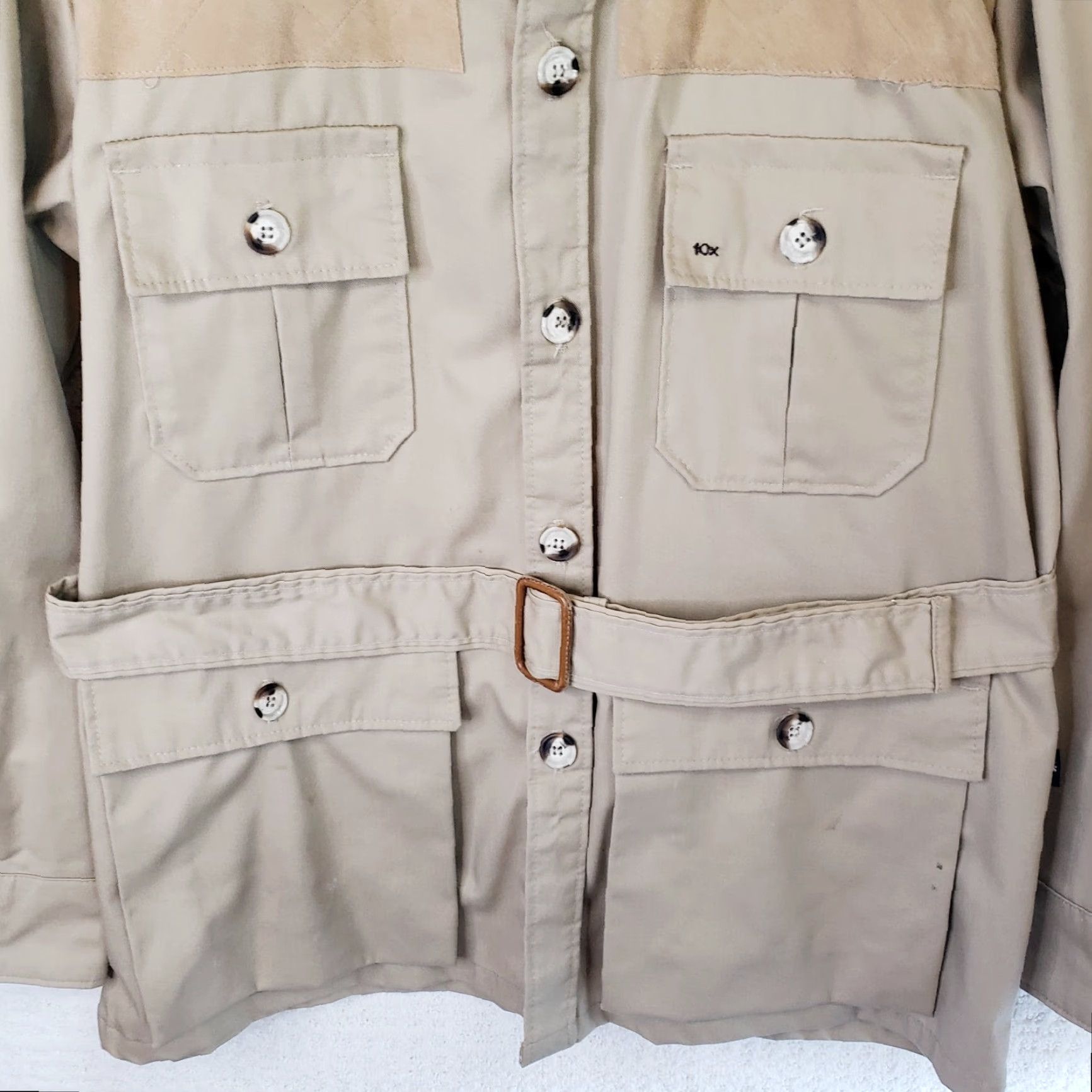 J Brand VINTAGE 10X Brown Safari Jacket Outdoor Four Pocket Shooting Jacket Leather Shoulders Mens L Regular Brown Cotton Size US L / EU 52-54 / 3 - 3 Thumbnail