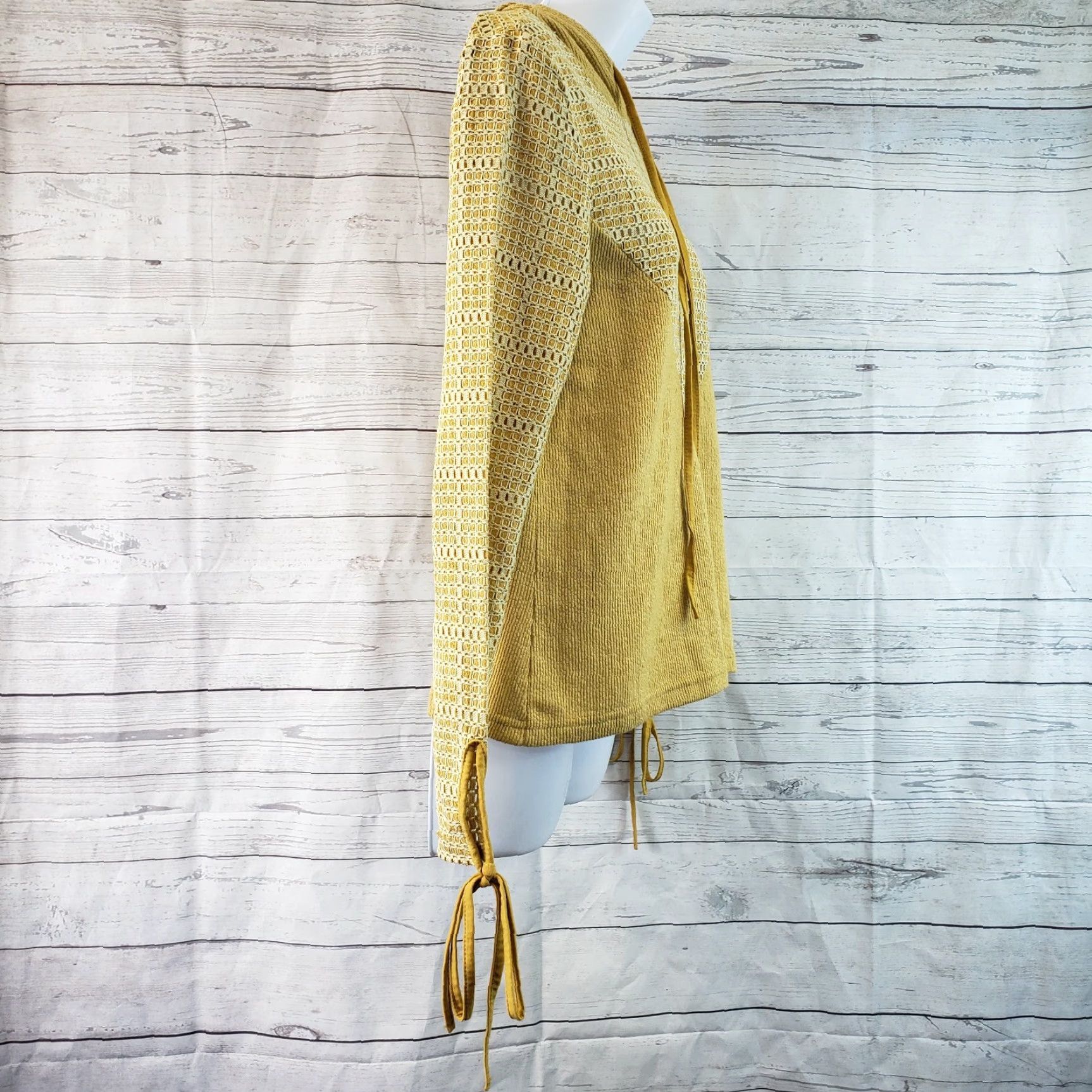 Vintage Anama Womens Woven Plaid Panel Hoodie Sz Medium Gold Long Sleeve Cotton Blend Size M / US 6-8 / IT 42-44 - 4 Thumbnail