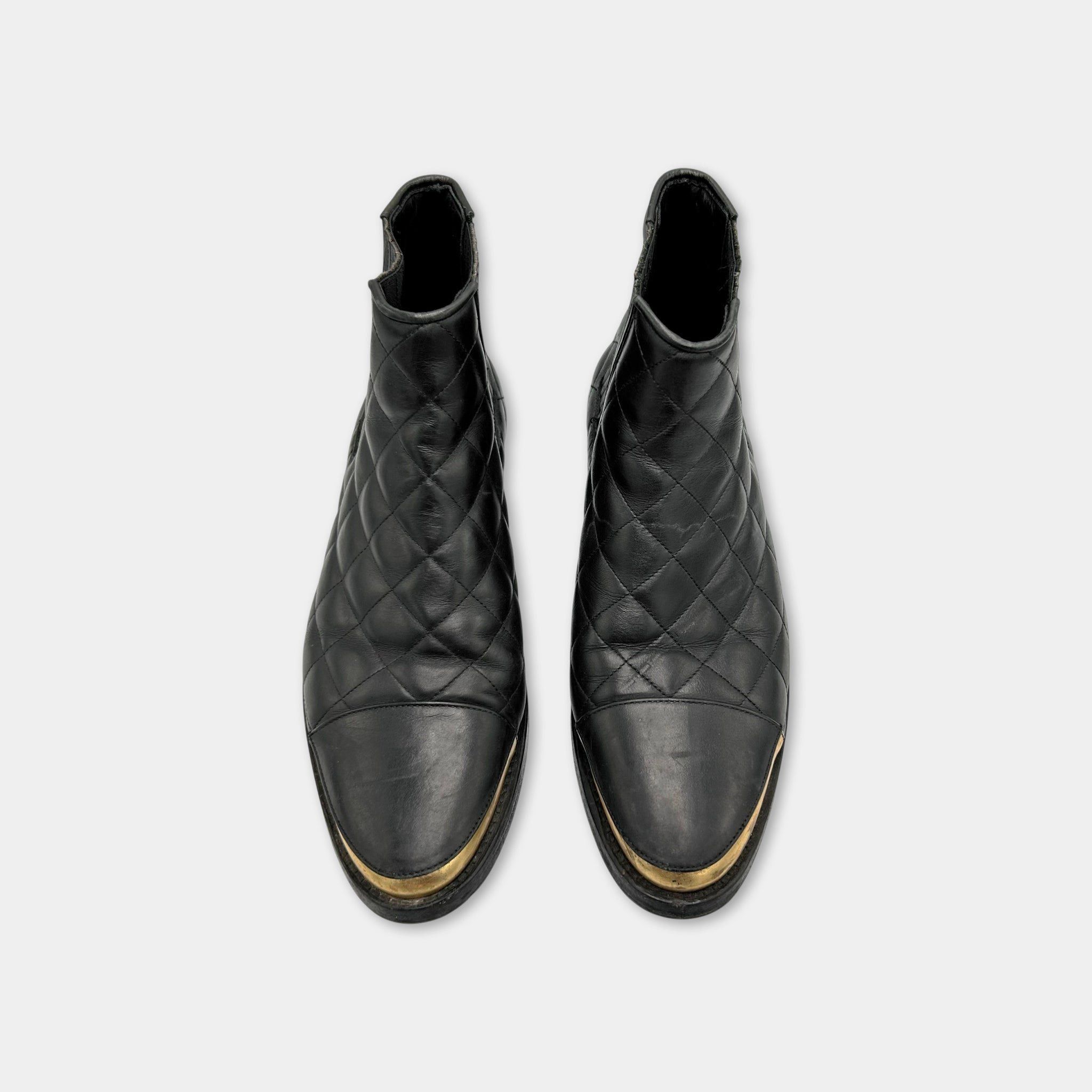 Balmain Balmain Quilted Leather Gold Toe-Cap Chelsea Boots Size US 9 / EU 42 - 2 Thumbnail