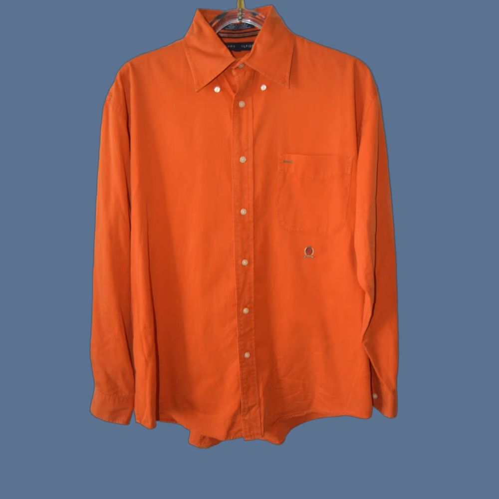 Tommy Hilfiger VINTAGE Tommy Hilfiger Shirt Mens 90s Long Sleeve Button-Up Orange Lion Crest Large Dreaming Size US L / EU 52-54 / 3 - 1 Thumbnail