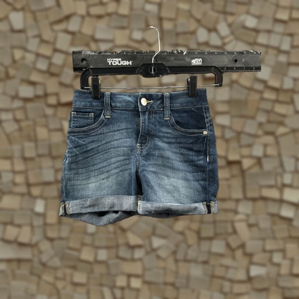 Vintage No Boundaries Bermuda Shorts Juniors Size 1 Mid Rise Dark Wash Blue Denim Cuff Women Size 25" / US 0 / IT 36 - 1 Thumbnail