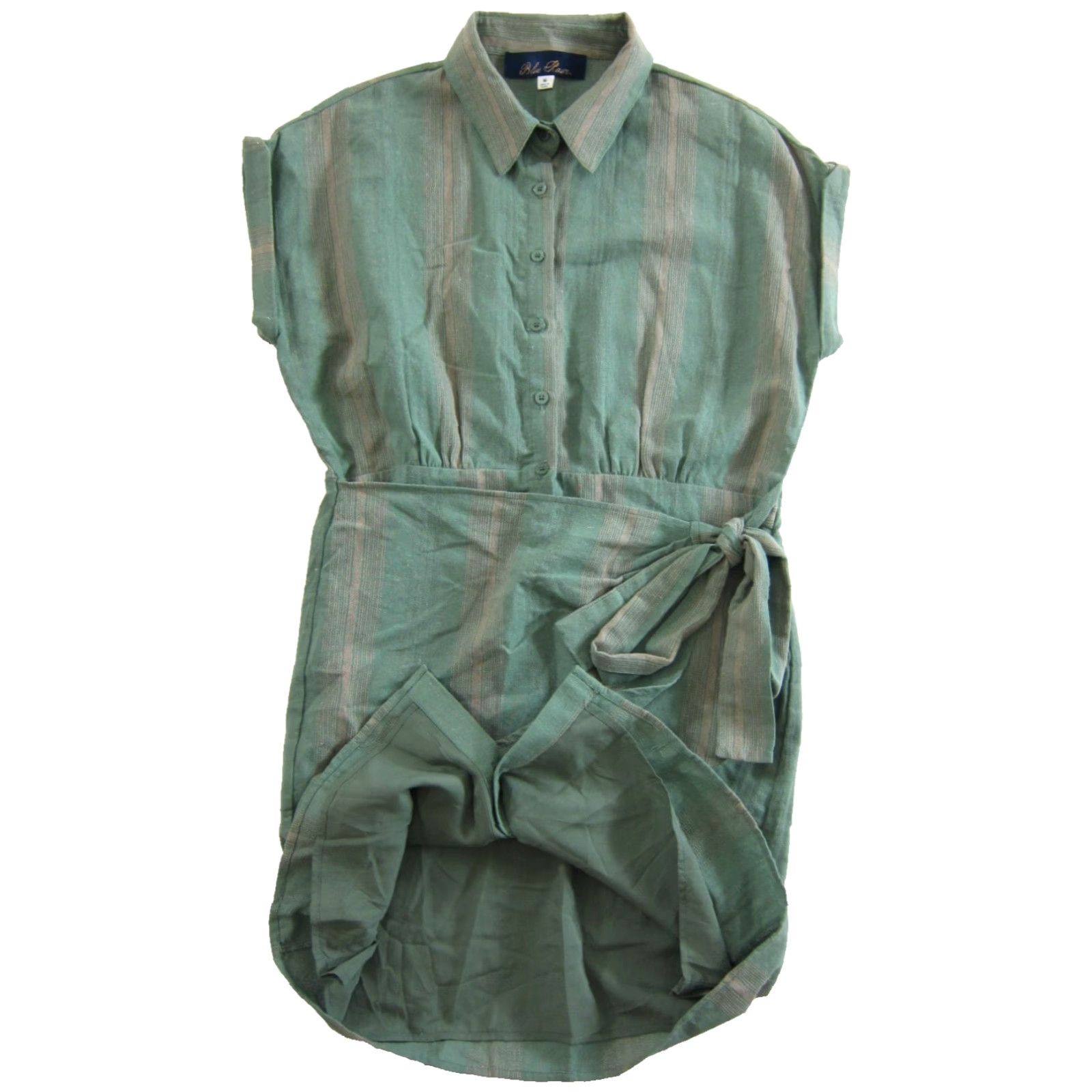 Vintage Blue Rain Green Cap Sleeve Collared Button Down Shirt Wrap Dress Medium Size M / US 6-8 / IT 42-44 - 5 Thumbnail
