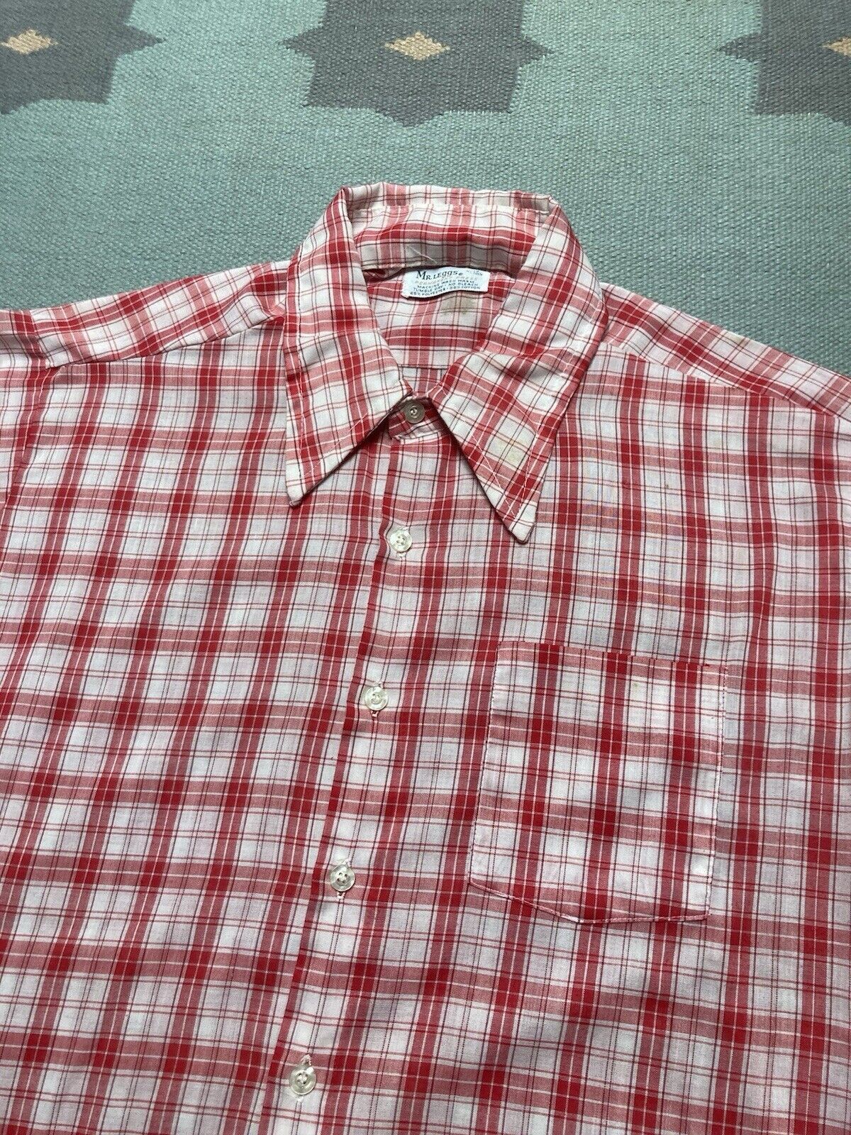 Vintage Vtg 70s button shirt Mr Leggs plaid check dagger collar XL Size US XL / EU 56 / 4 - 2 Thumbnail