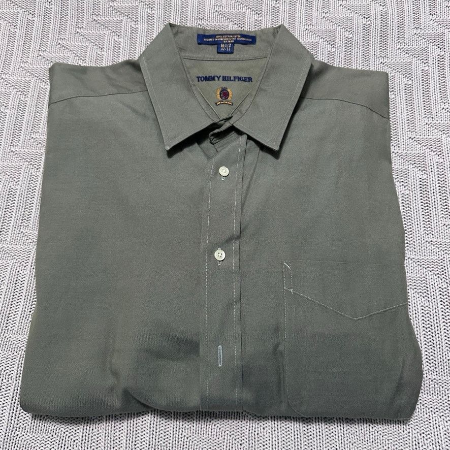 Tommy Hilfiger Vintage Tommy Hilfiger olive green button down 16.5 Size US L / EU 52-54 / 3 - 1 Thumbnail