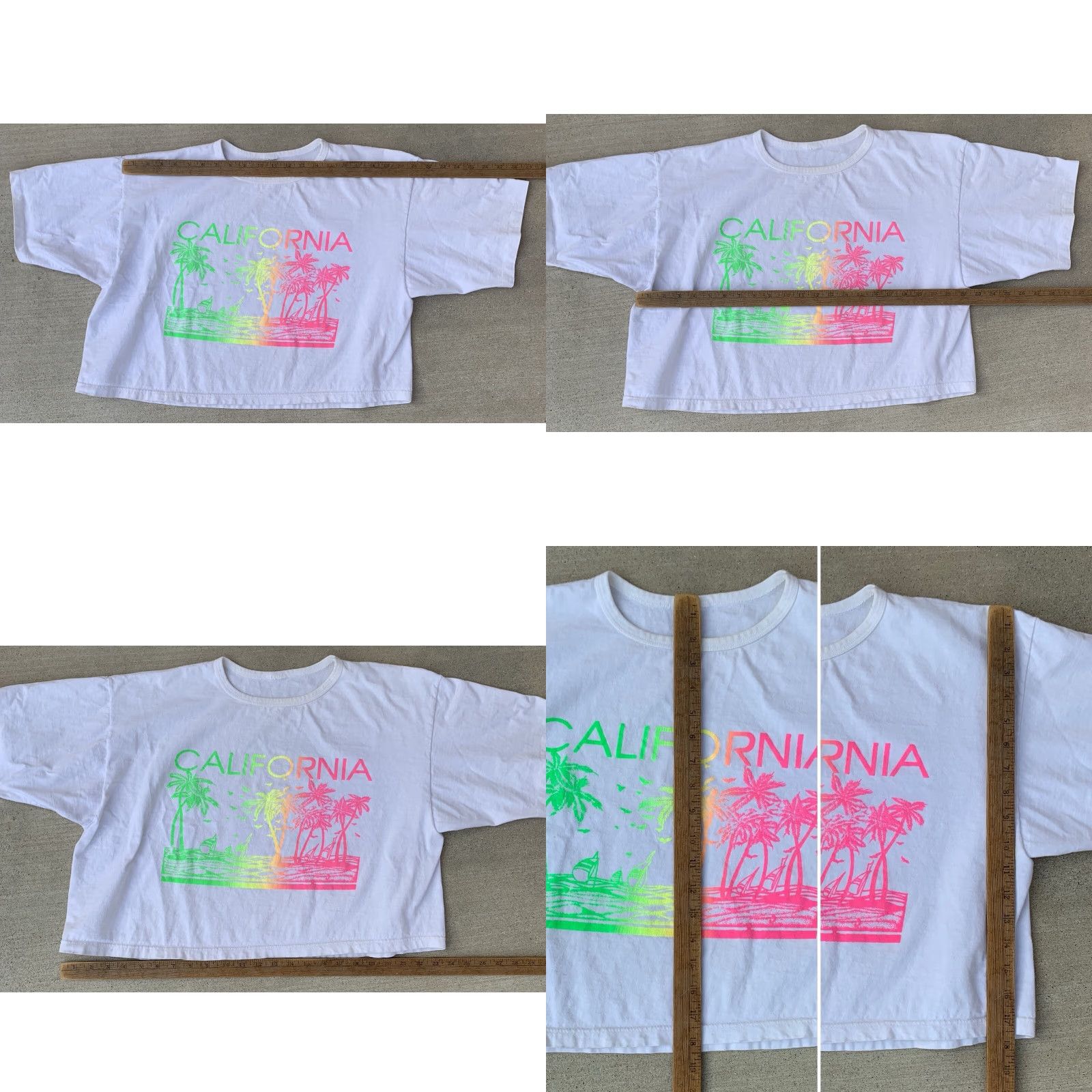 Vintage VINTAGE California Cropped T Shirt One Size White 80s 1980s Cropped T-Shirt Neon Graphics Sailboats Palm Trees Tropical Womens Shirt Size ONE SIZE - 11 Thumbnail