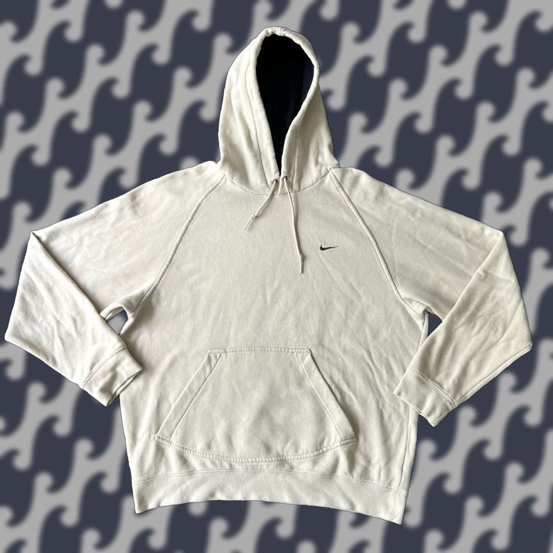 VINTAGE Nike Hoodie Men’s XL Cream Swoosh Pullover Y2K C1 Hoodie Nike Sportswear 90s Men Ivory Crew Neck