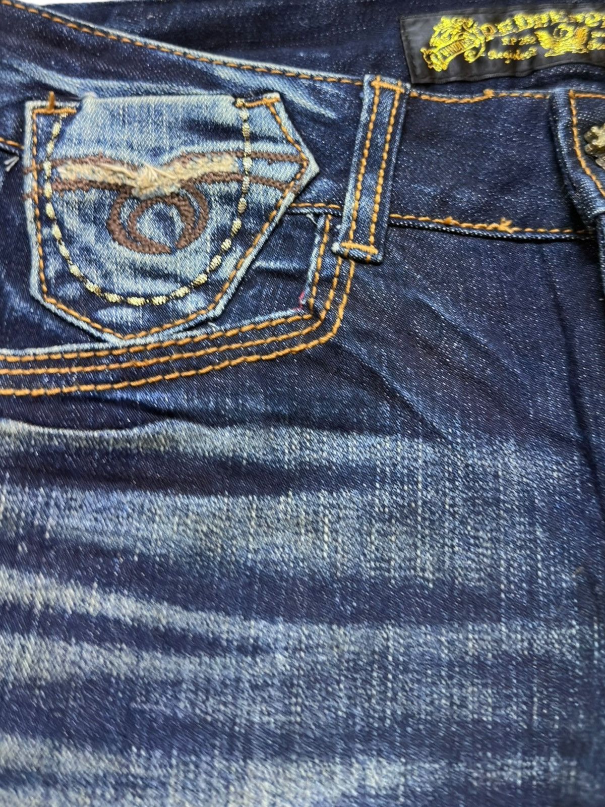 Ed Hardy Vintage Red Pepper Flare Embroidery Skull Studded Denim Size US 31 - 3 Thumbnail