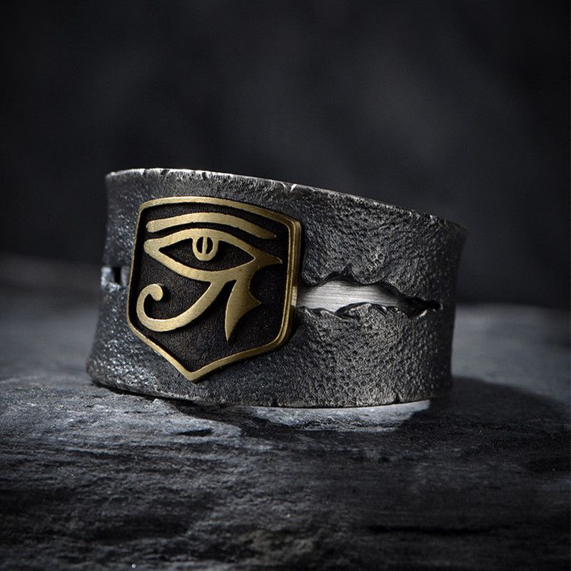 Vintage Resizable Cracking Golden Horus Eye Wide Punk Gothic Ring Size ONE SIZE - 1 Thumbnail