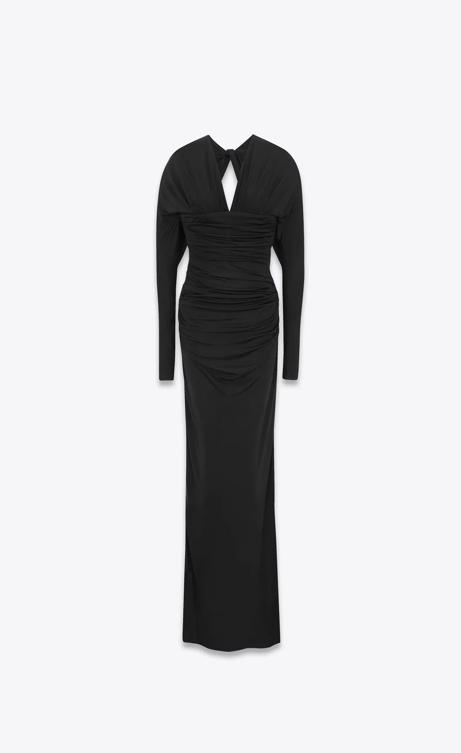 Saint Laurent Paris o1s1wg110225 716713 Long V-Neck Dress Shiny Jersey in Black Size M / US 6-8 / IT 42-44 - 2 Thumbnail