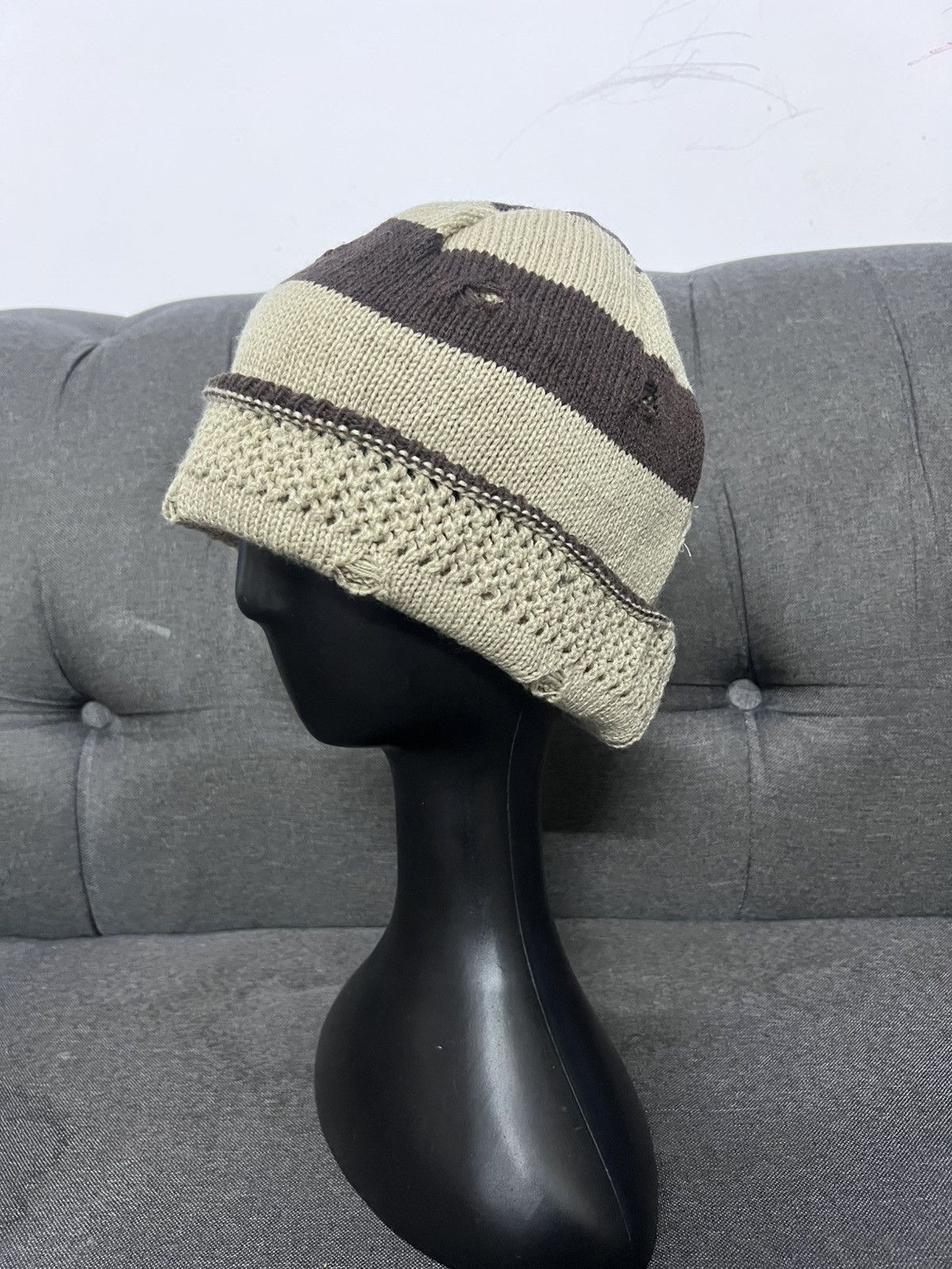 Japanese Brand thrashed stripe kurt cobain beanie hat Size ONE SIZE - 5 Thumbnail