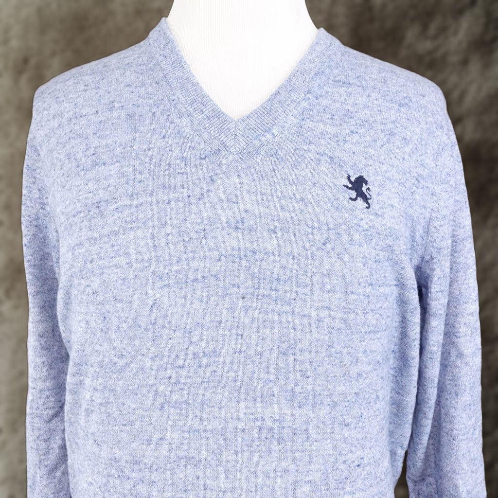 Express EXPRESS Cotton Pullover V-Neck Sweater Mens Large Blue Regular Fit Size US L / EU 52-54 / 3 - 1 Thumbnail