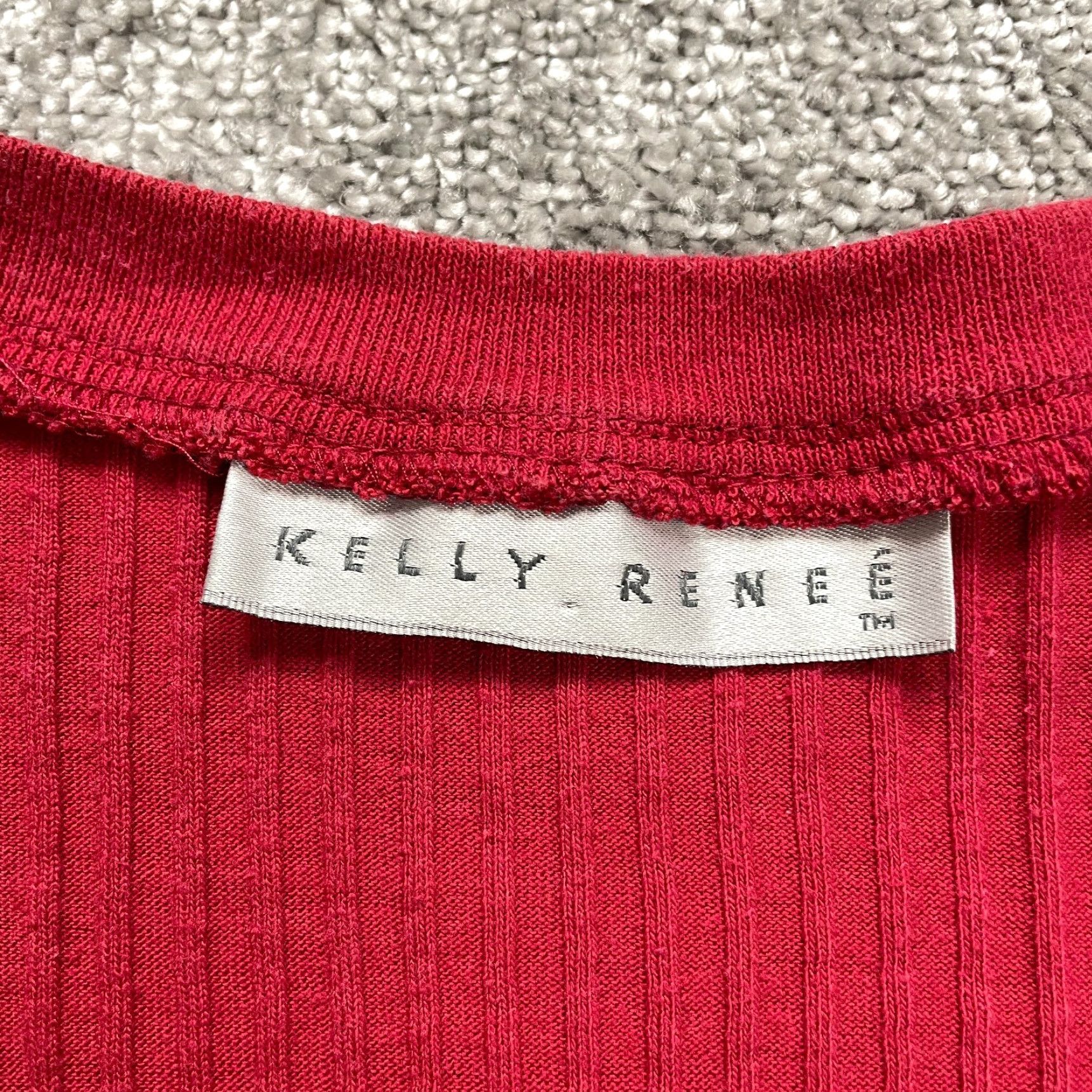 Vintage Kelly Renee Shirt Red 2X Womens Ribbed V Neck Casual Short Sleeve Soft Ladies Size XXL / US 16-18 / IT 52-54 - 6 Thumbnail