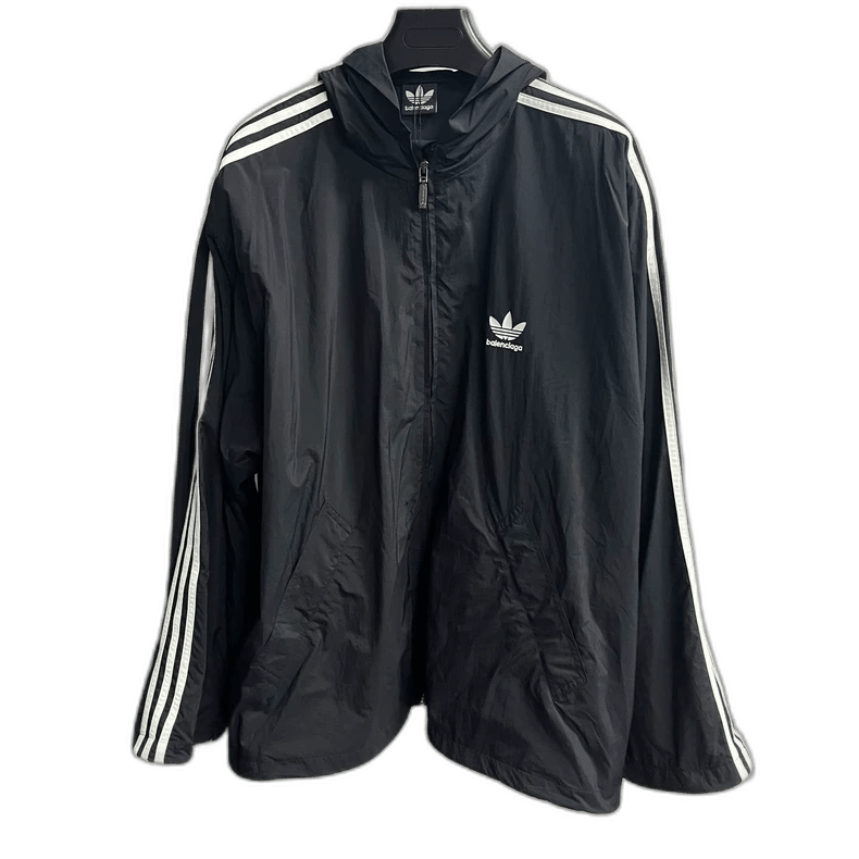 Balenciaga Balenciaga Adidas Black Embroidered Hooded Jacket Size US XXS / EU 40 - 1 Thumbnail