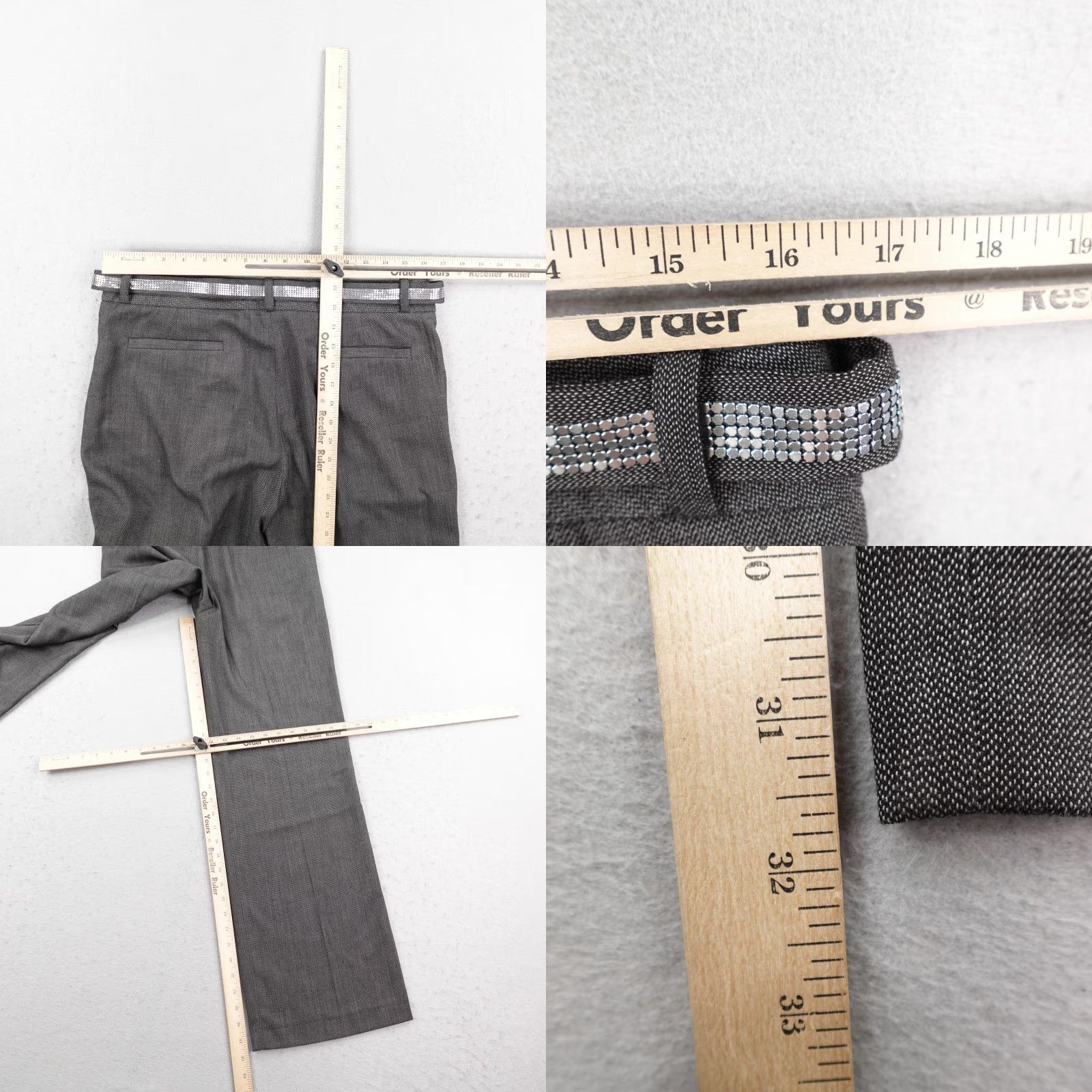 Sandro Sandro Pants Womens 8 Gray Wide Leg Dress Trousers Belt Rhinestone Career Office Size 30" / US 8 / IT 44 - 8 Thumbnail