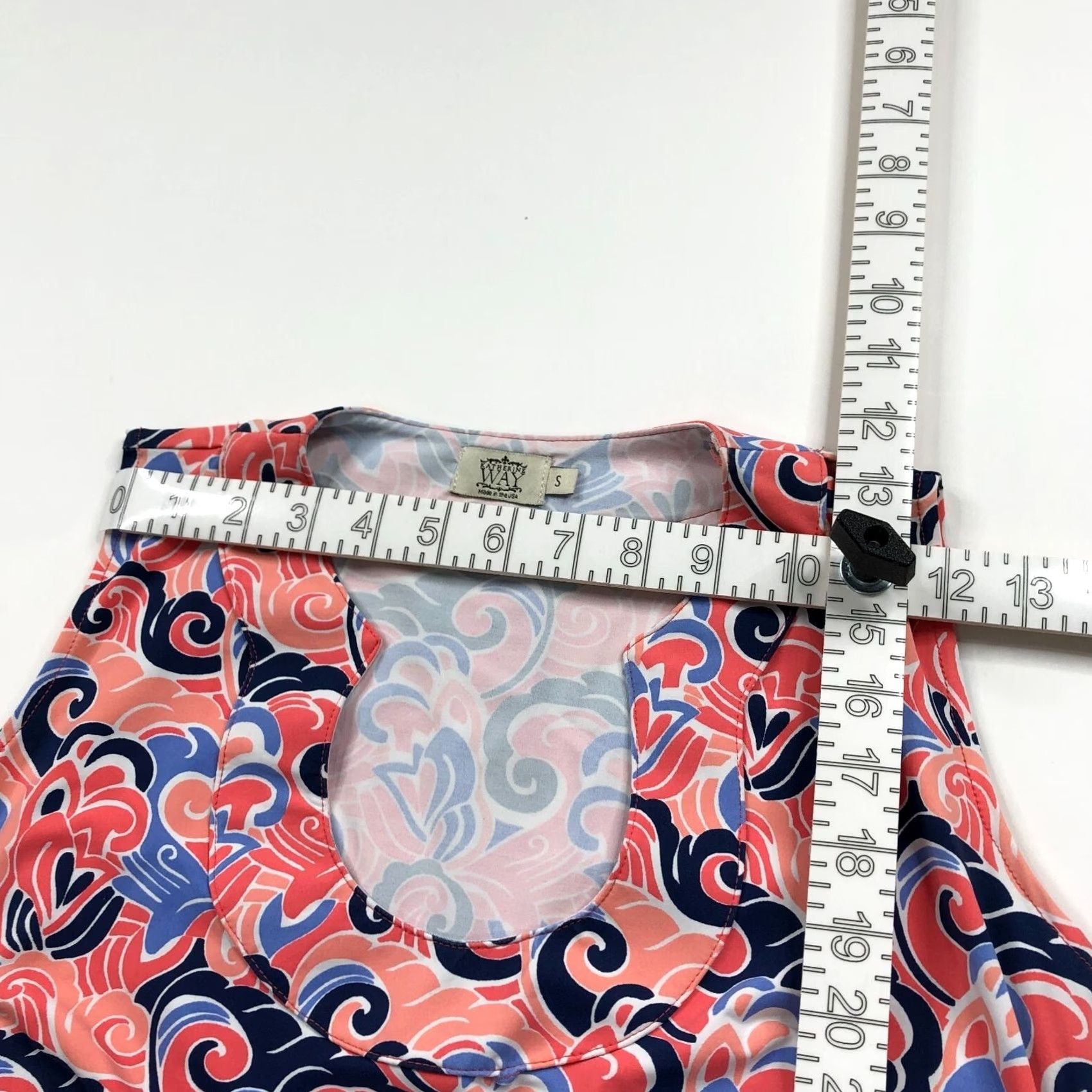 Vintage Katherine Way Small Women's Sleeveless Short Dress All Over Print Coral Geometric A-Line Scoop Neck Casual Size S / US 4 / IT 40 - 5 Thumbnail