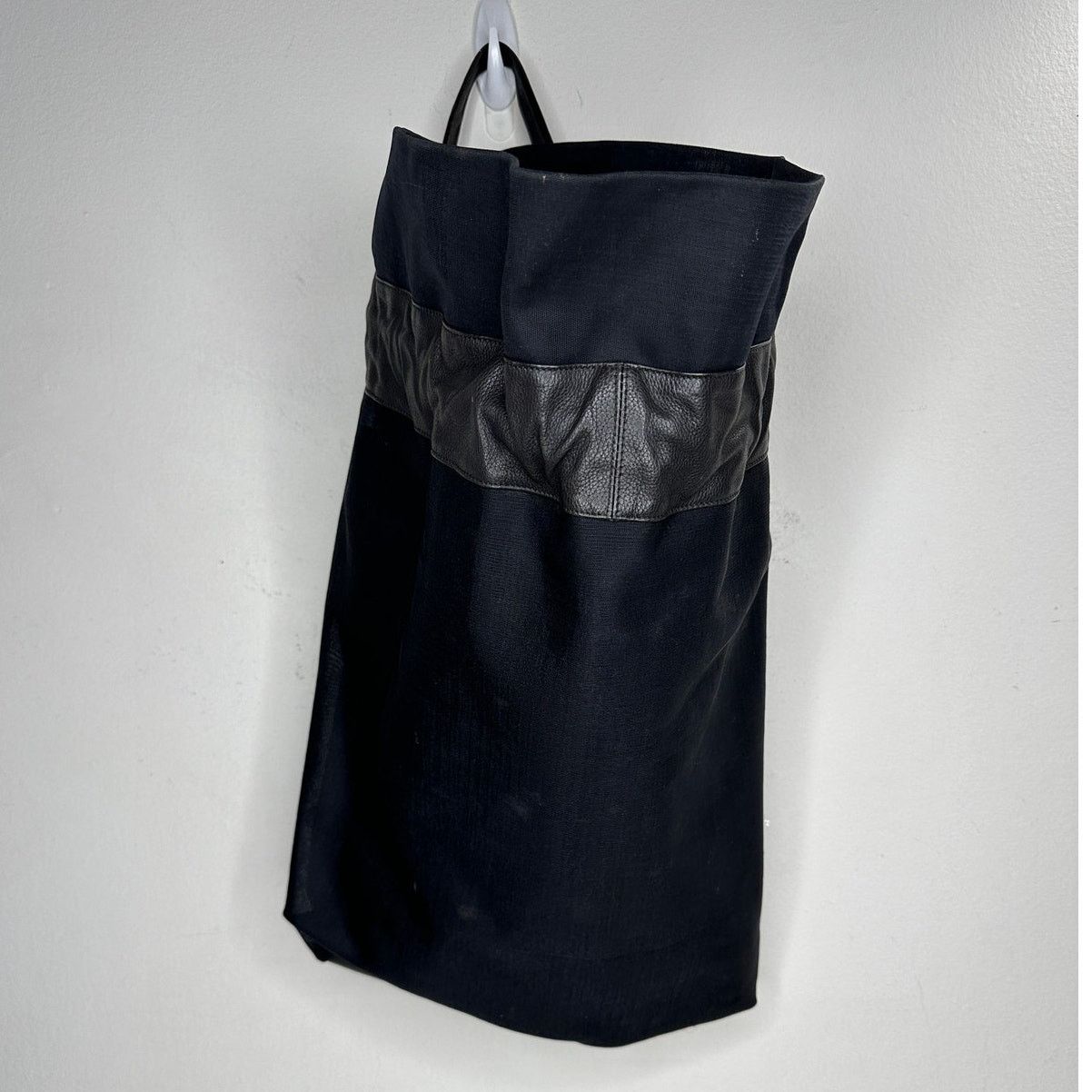 Black Canvas & Patent Leather Tote Bag Backpack, Women's