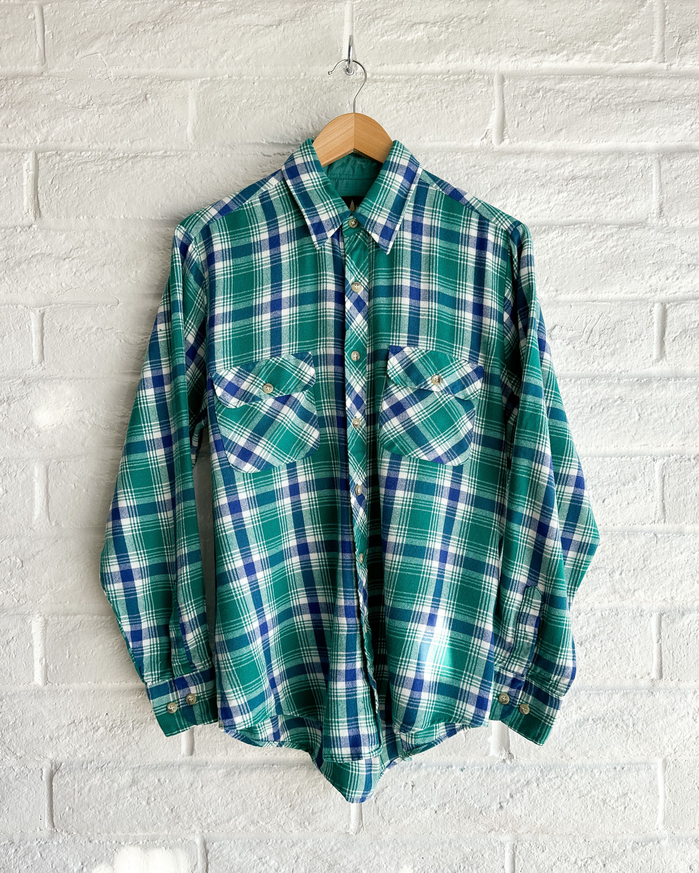 Vintage Vintage 1980s High Sierra Green Blue Plaid Flannel Shirt M Size US M / EU 48-50 / 2 - 1 Thumbnail