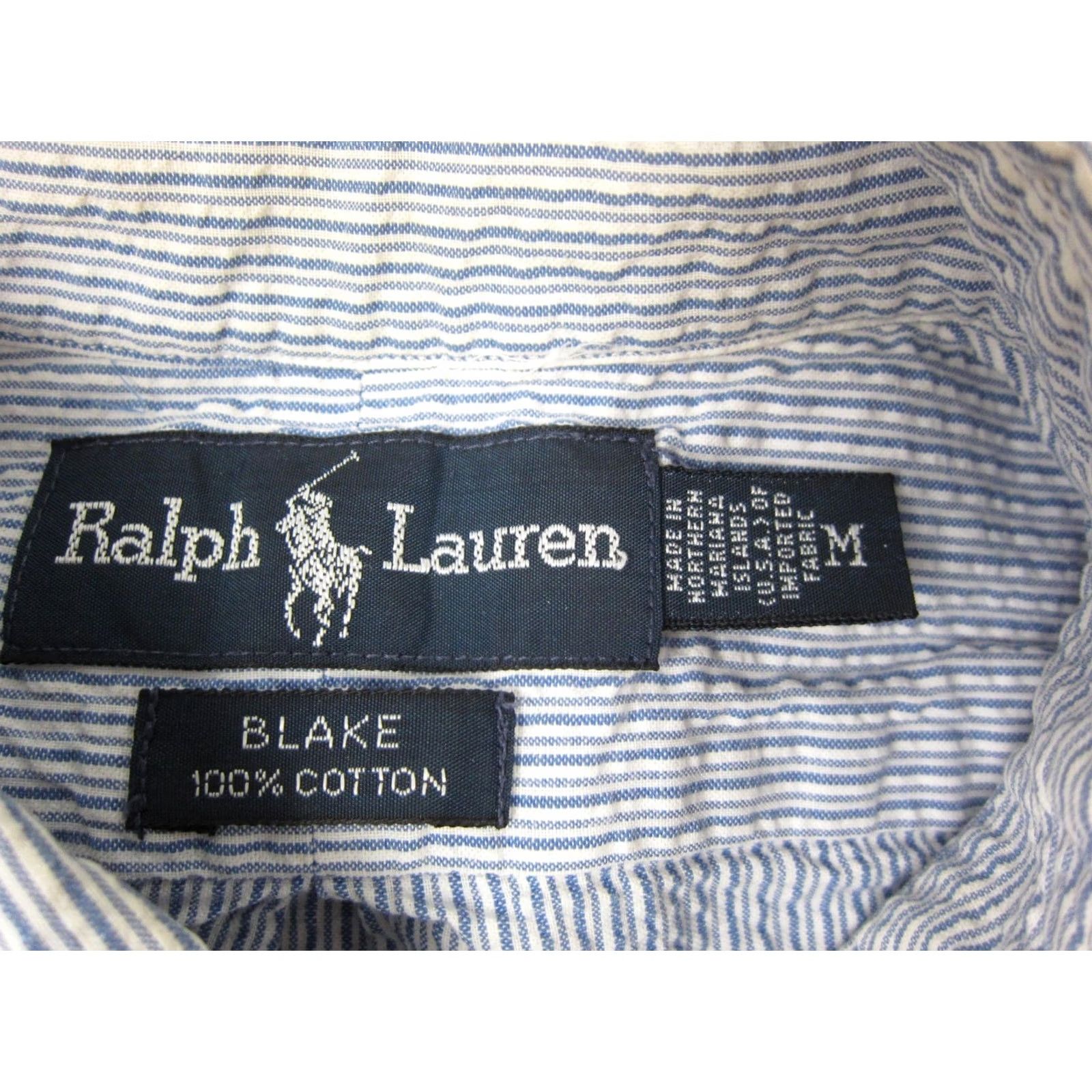 Ralph Lauren Ralph Lauren Shirt Adult M Blue Striped Cotton Polo Button-Up, Short Sleeve, Logo, Classic Fit, Vintage Mens Rugby Size US M / EU 48-50 / 2 - 7 Thumbnail
