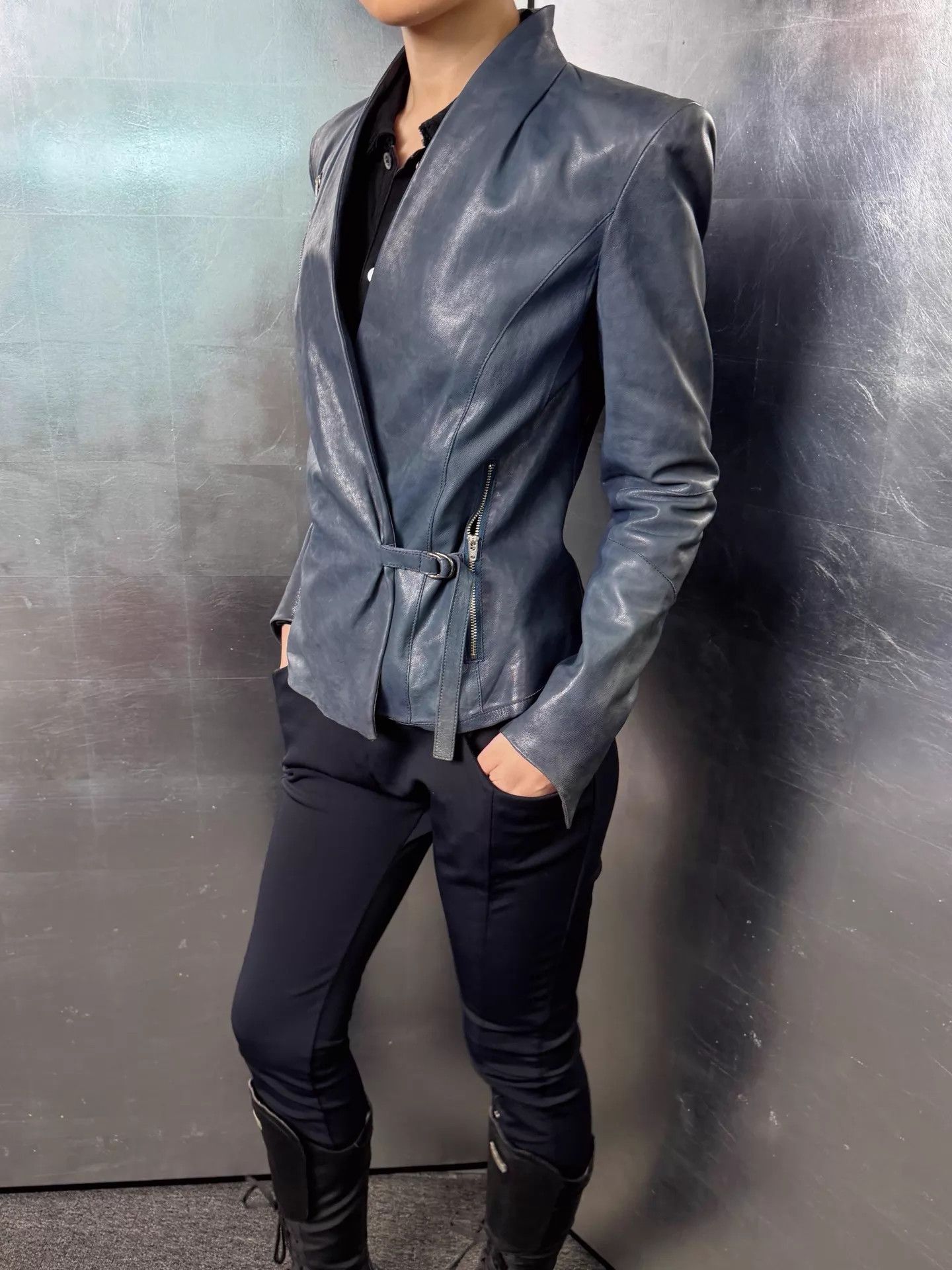 Helmut Lang Helmut Lang Graphite Blue Industrial Leather Jacket S Size S / US 4 / IT 40 - 4 Thumbnail