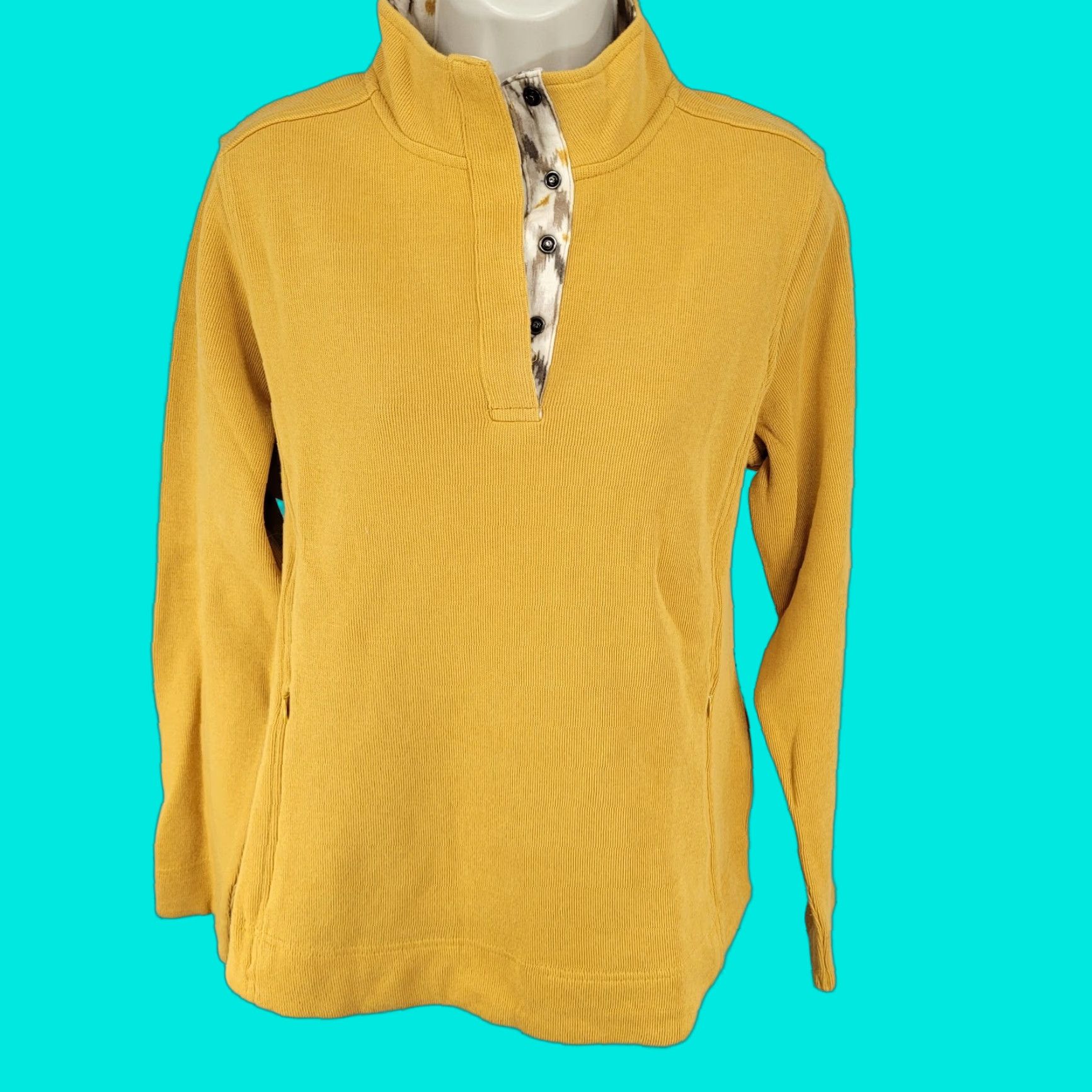 Orvis Orvis Yellow Print Trim Snap Collar Pullover Pockets Sweatshirt Women Medium M Size Size M / US 6-8 / IT 42-44 - 1 Thumbnail