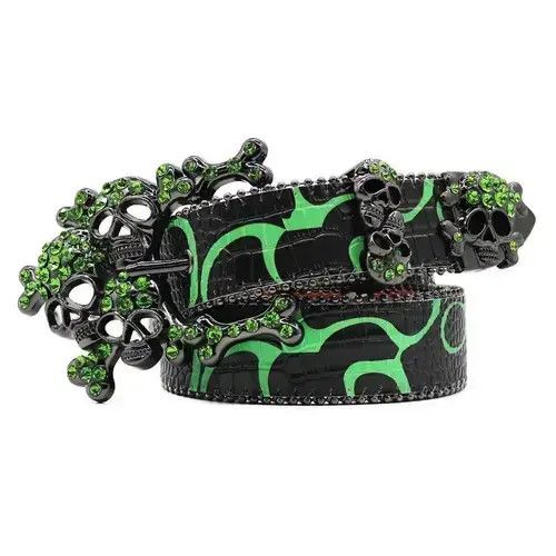 Japanese Brand Skull Western Rhinestones Belt Design Crystal Studded Belt Size ONE SIZE - 2 Thumbnail