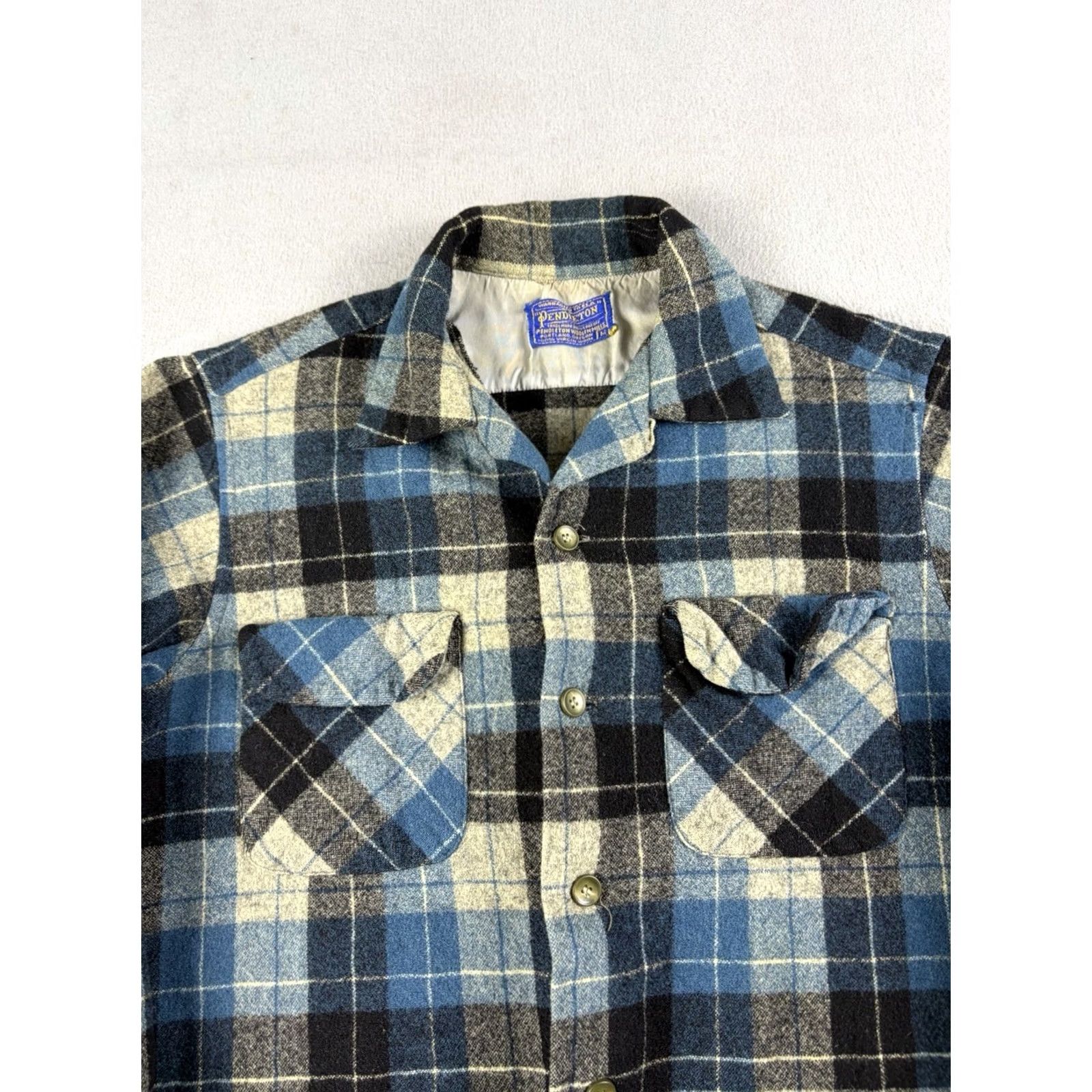 Pendleton VINTAGE Pendleton Board Shirt Blue Plaid 70s Wool Flannel Long Sleeve Button-Up Collared Size M Mens Size US M / EU 48-50 / 2 - 2 Thumbnail