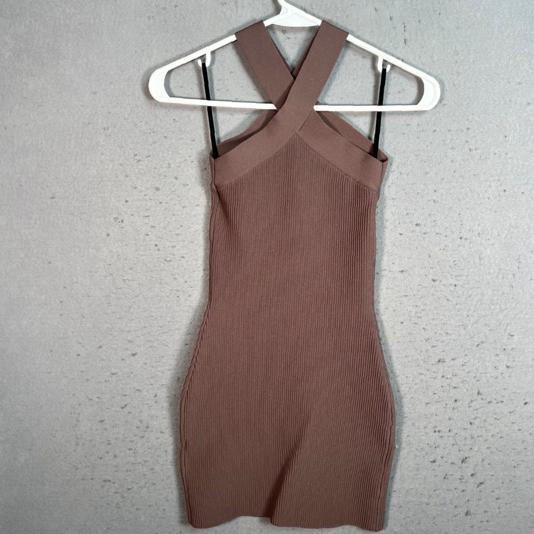 Vintage Babaton Womens XS Sleeveless Cross-Back Bodycon Knit Dress - Short, Mauve Brown, Casual, Pullover Size XS / US 0-2 / IT 36-38 - 2 Thumbnail