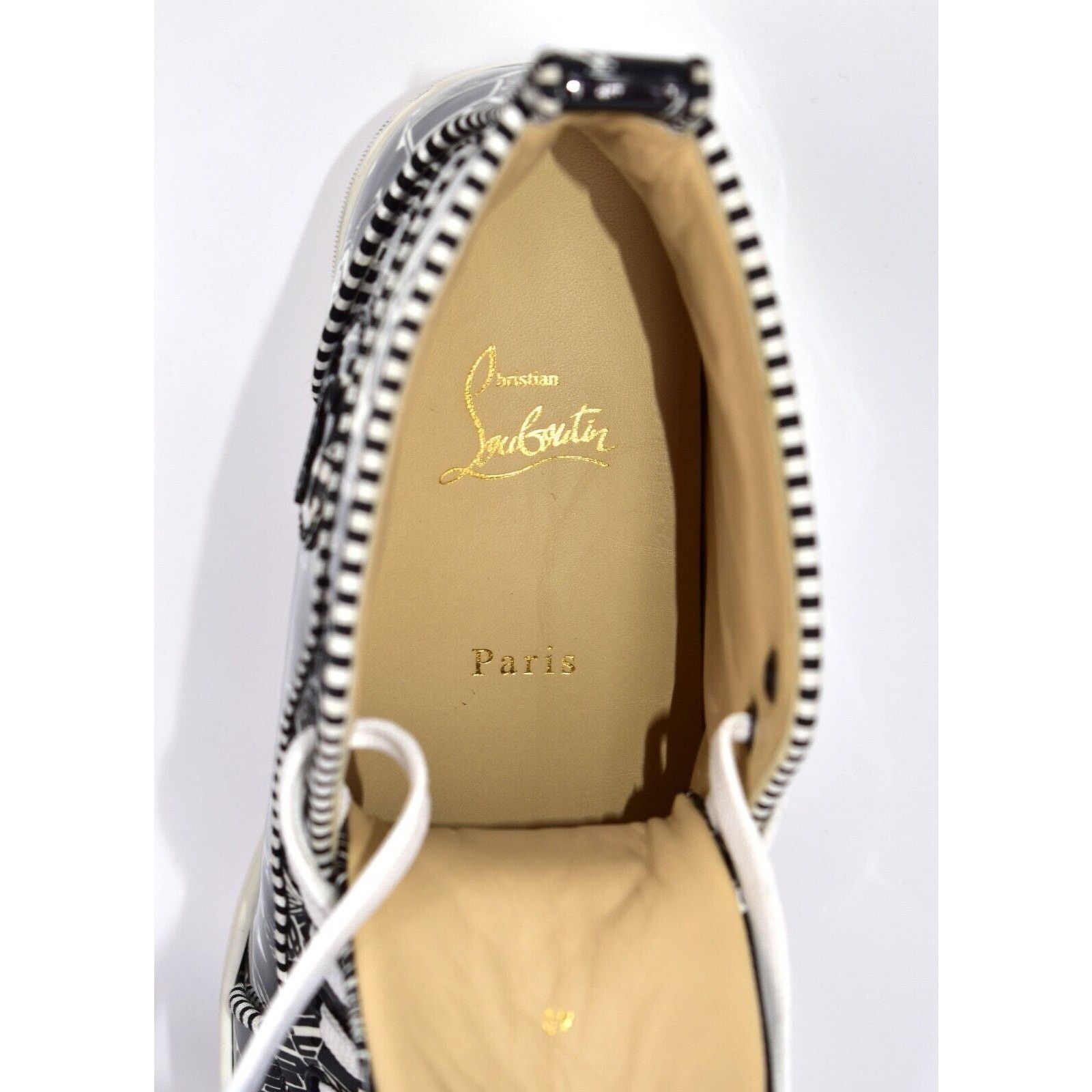 Christian Louboutin CHRISTIAN LOUBOUTIN Patent Blk/Wht Graffiti Sneaker Shoes 40 Size US 7 / EU 40 - 6 Thumbnail