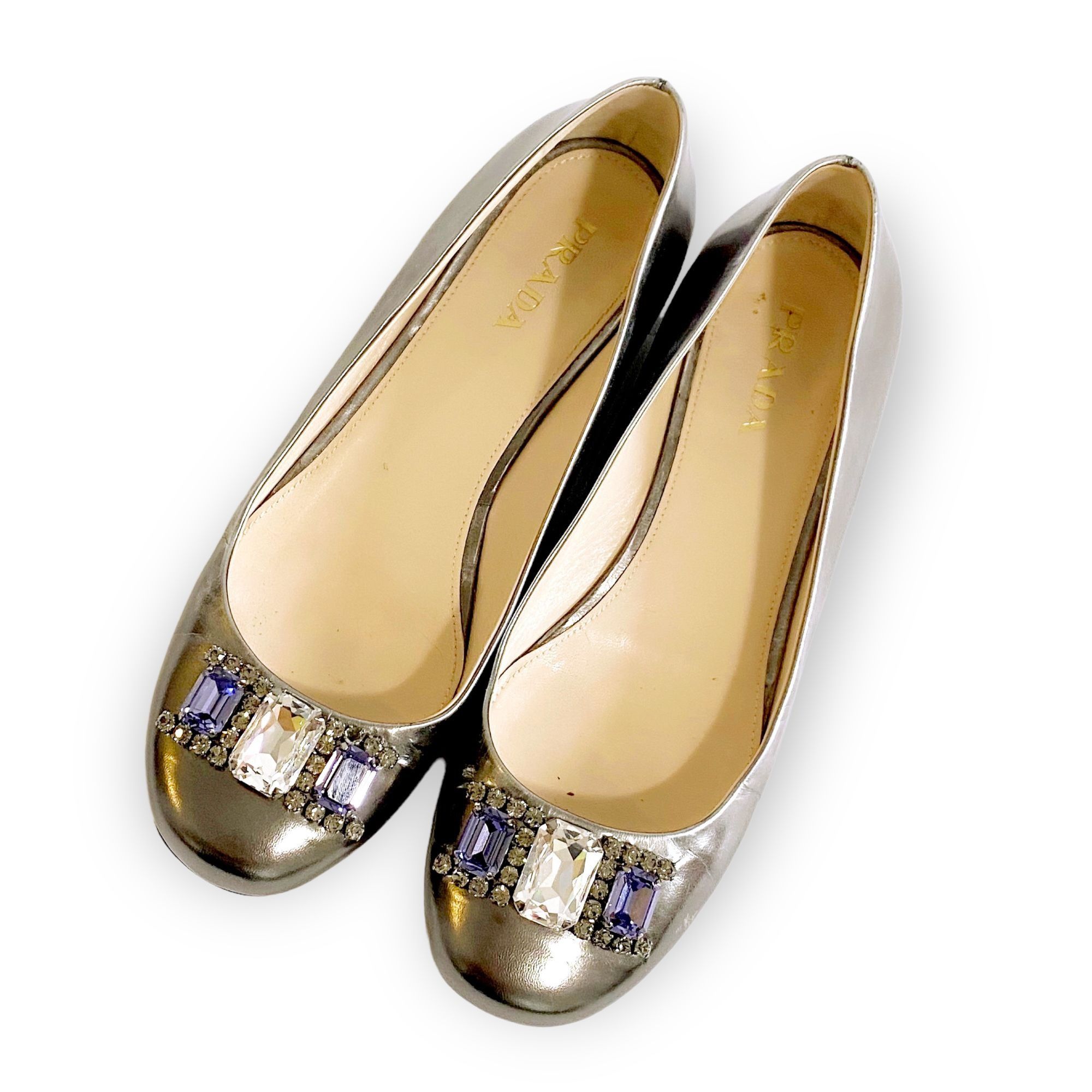 Prada Prada Pewter Metallic leather Jeweled flats, size 38.5 EU Size US 8.5 / IT 38.5 - 7 Thumbnail