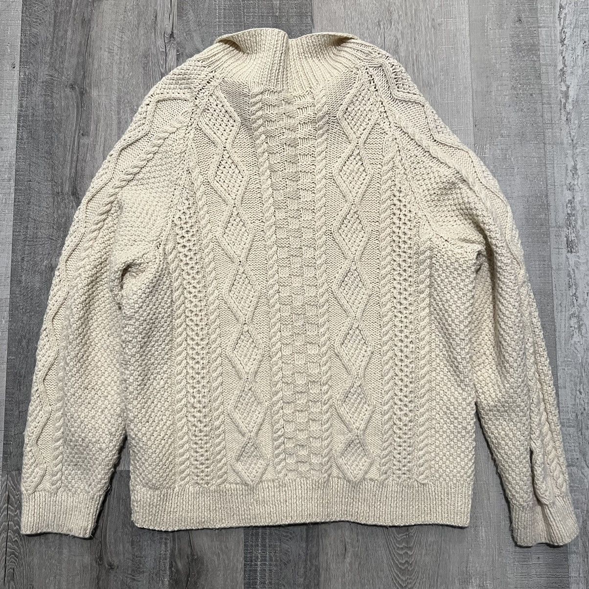 Handmade × Vintage VTG Ivory Beige Wool Cable Knit Fisherman Button Sweater Size L / US 10 / IT 46 - 2 Thumbnail